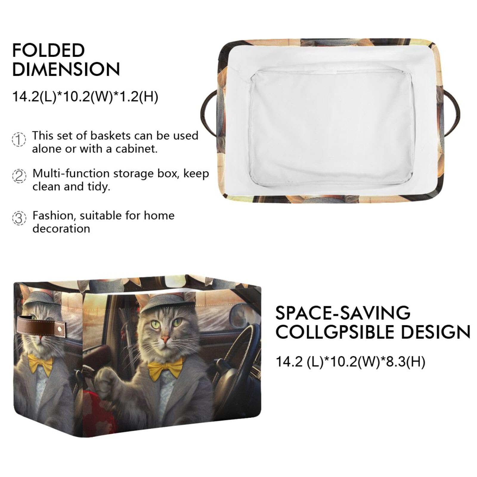 Foldable Canvas Storage Baskets with Handles - 2 Pack Rectangle Fabric Organizer Boxes for Clothes, Home & Office Organization | Perfect for Closet Shelves, Bedroom Storage & Decorative Home Organization