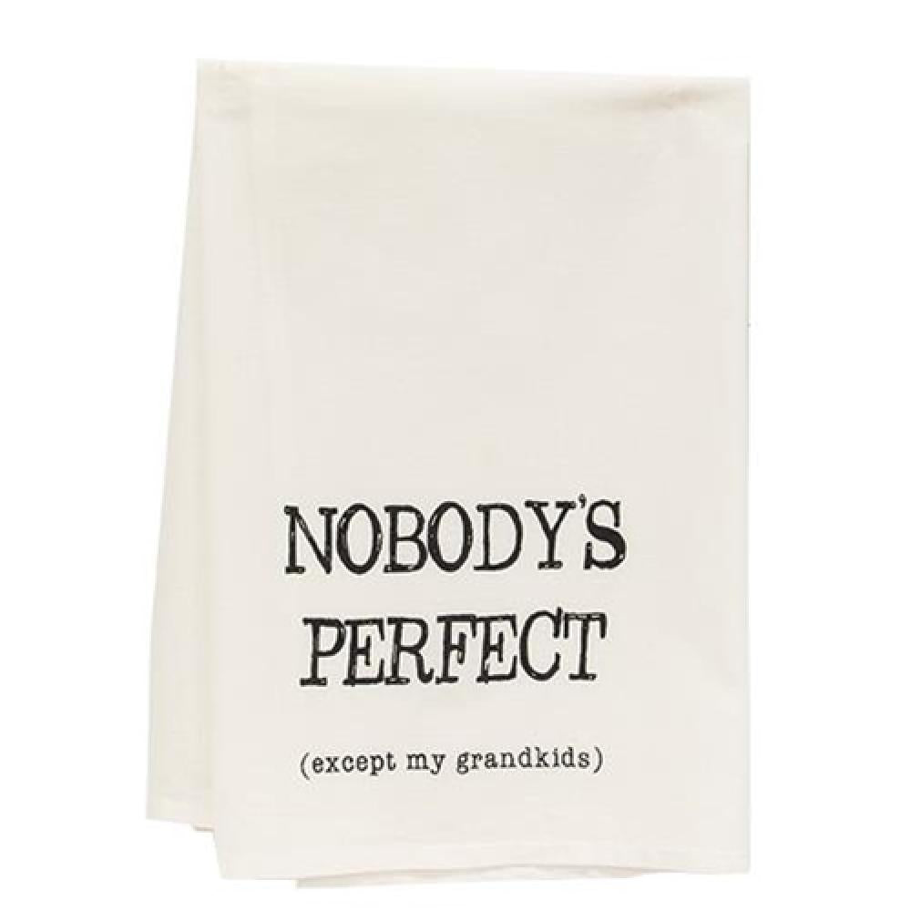 Nobody's Perfect Except My Grandkids Dish Towel - Funny Kitchen Towel for Grandparents - Perfect Gift for Grandma & Grandpa - Ideal for Cooking, Cleaning & Decor