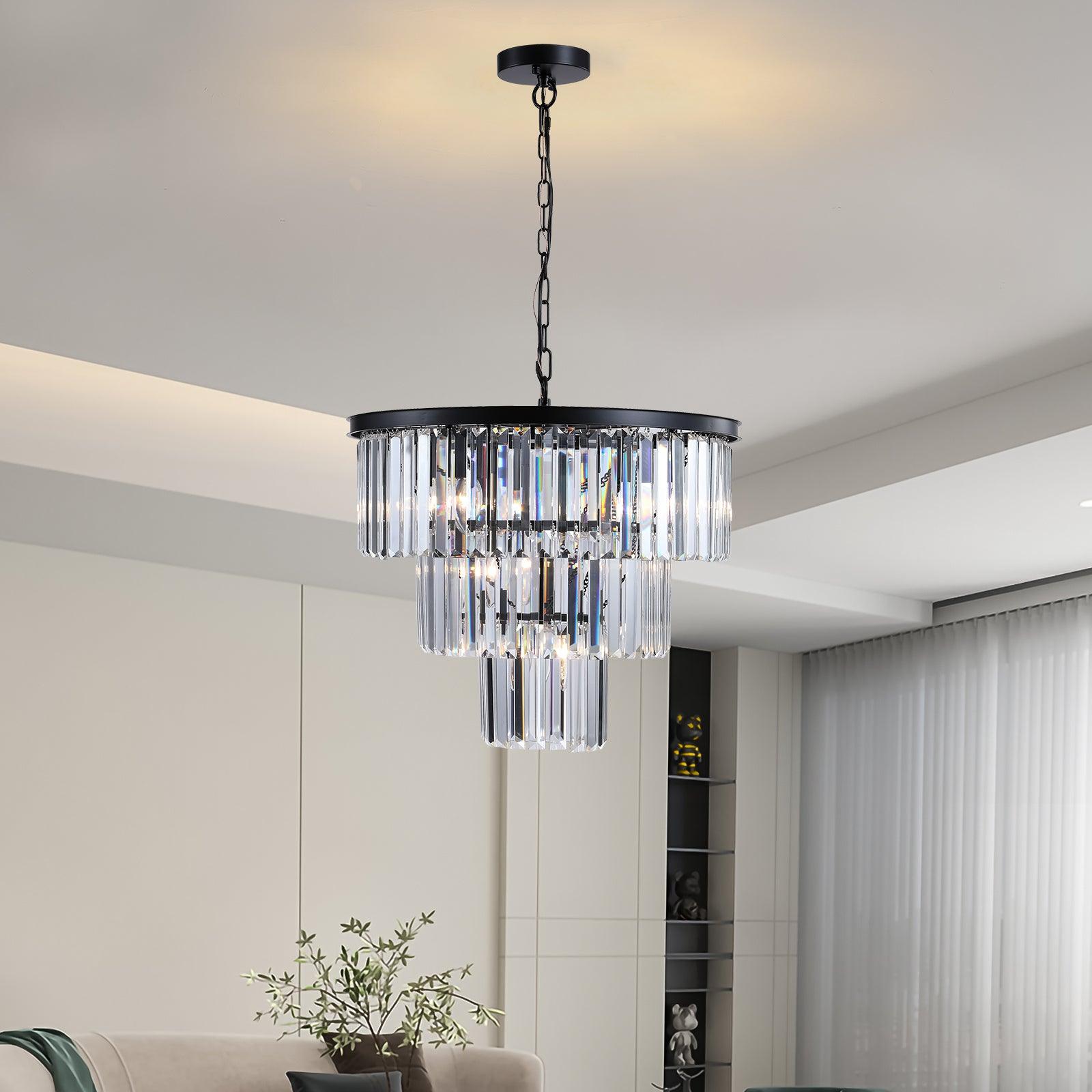 Black Luxury Crystal Chandelier - Modern 19.7 Inch Hanging Pendant Light Fixture for Dining Room, Bedroom & Living Room - Elegant Home Decor Lighting for Weddings, Restaurants and Luxury Interiors