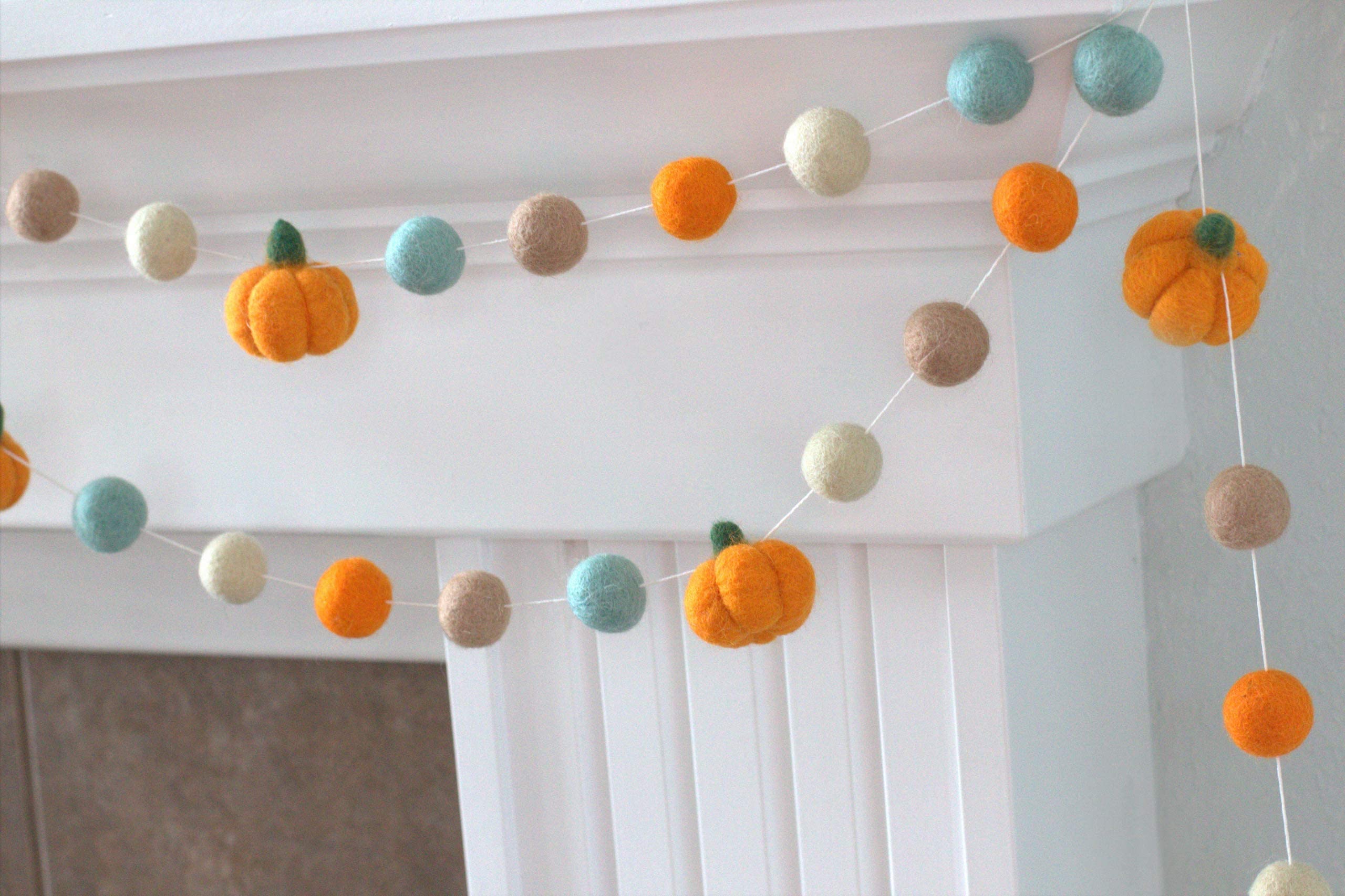 Orange Teal Felt Pumpkin Garland - 1