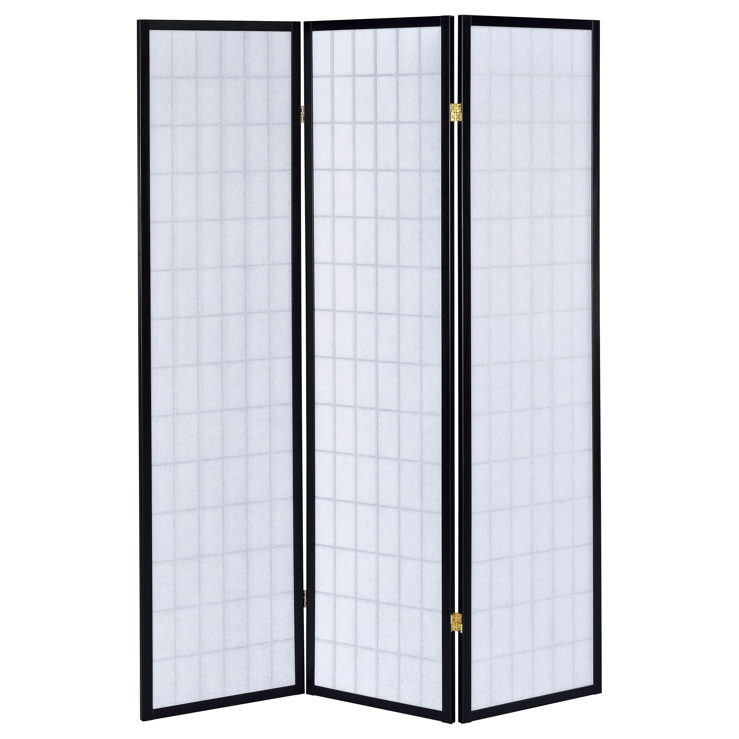Coaster Home Furnishings Carrie 3-Panel Room Divider Folding Shoji Screen - Black | Privacy Partition for Home Office, Bedroom & Living Room | Modern Asian-Inspired Decor