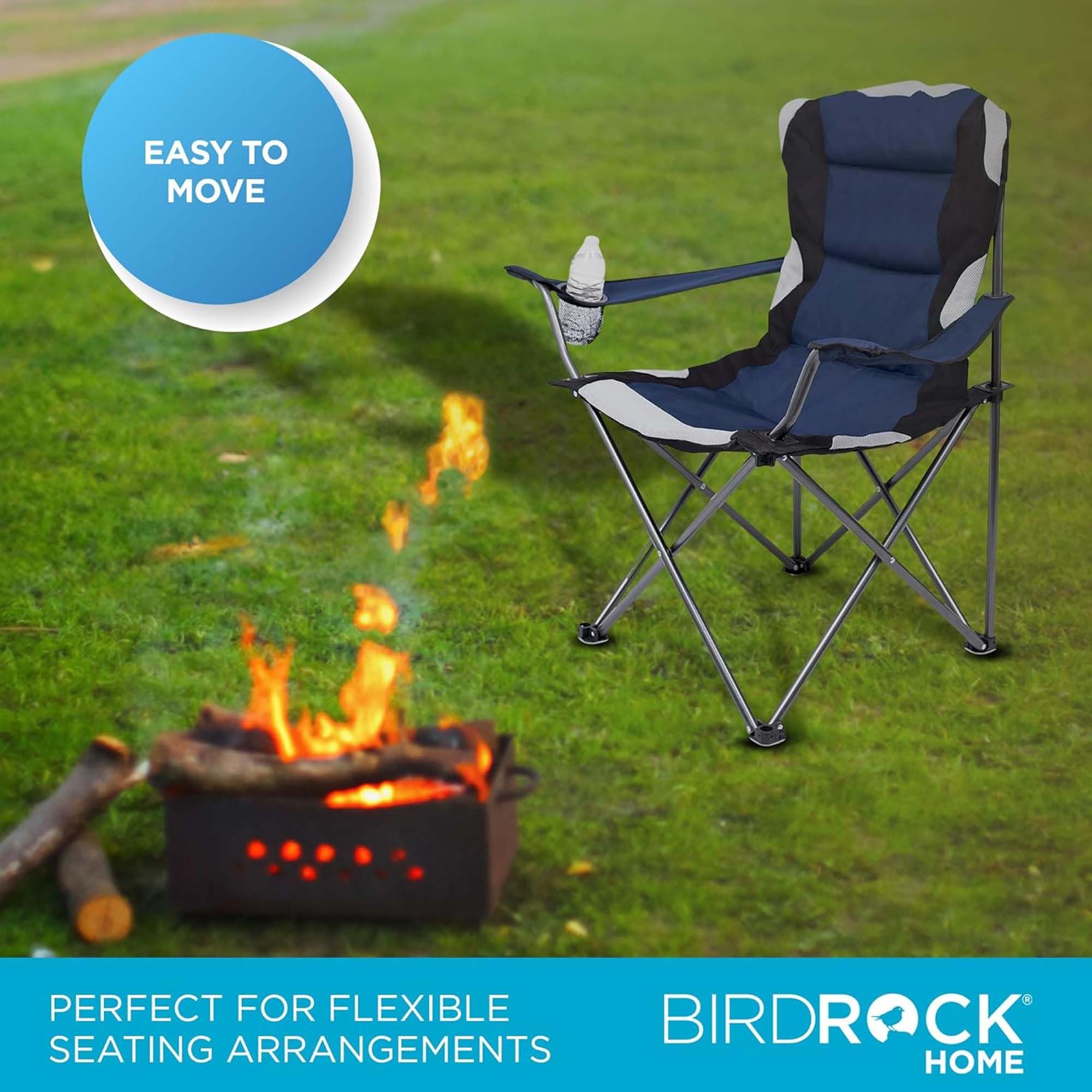 Premium Padded Camping Folding Chair with Cup Holder - Ultra Comfortable Portable Outdoor Chair for Beach, Park, Sports & Picnics - Includes Carry Bag - Navy Blue (1-Pack) - Perfect for Camping, Tailgating, Backyard Relaxation & Outdoor Events