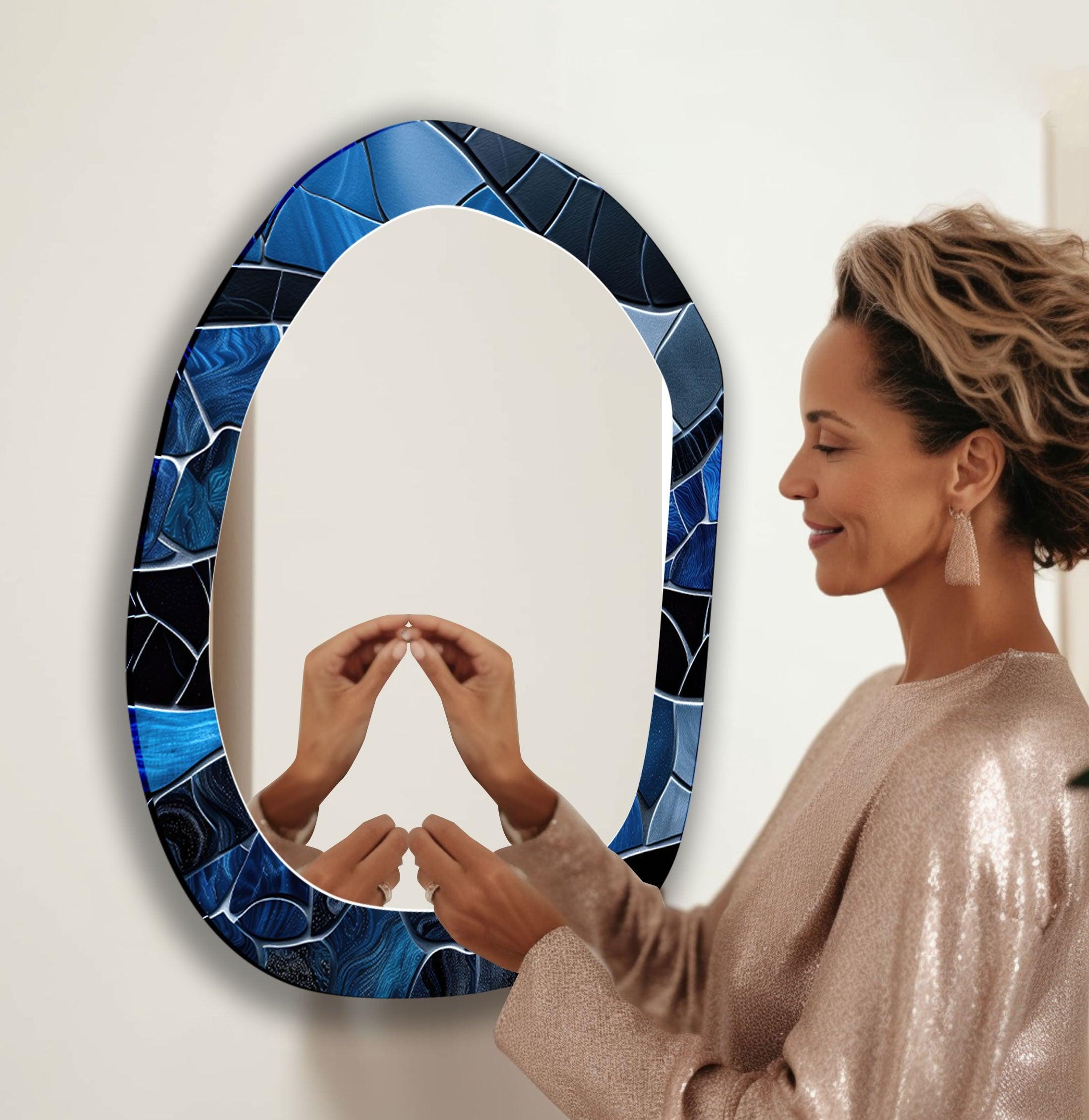 Stylish Blue Wall Mirror for Living Room - Elegant Home Decor & Space Enhancer - Perfect for Modern Interiors, Bedrooms, and Entryways
