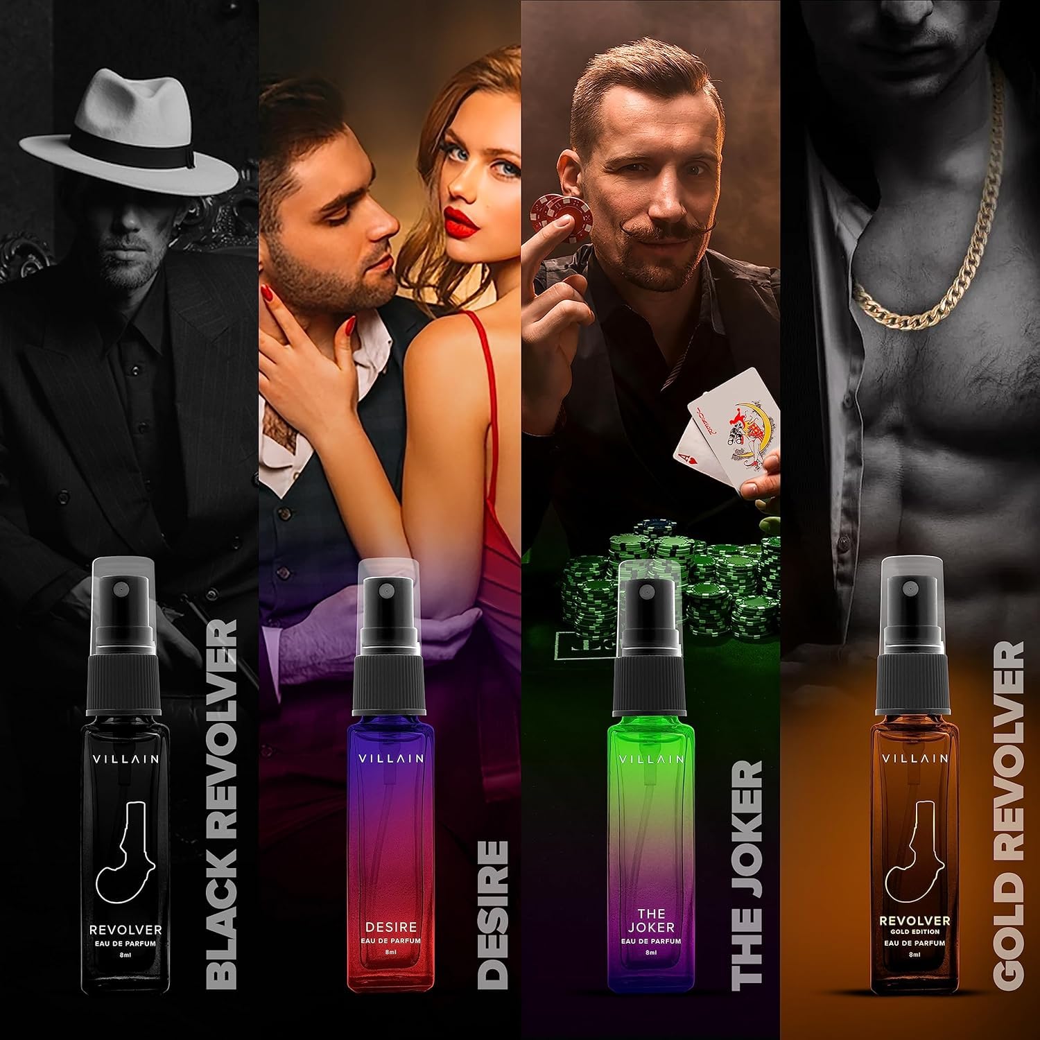 Premium Men's Perfume Gift Set - Villain Raid Luxury 4x8ml EDP Fragrance Combo (Woody & Spicy) | Long Lasting Cologne for Day to Night Wear | Perfect Birthday, Anniversary & Valentine's Day Present for Him
