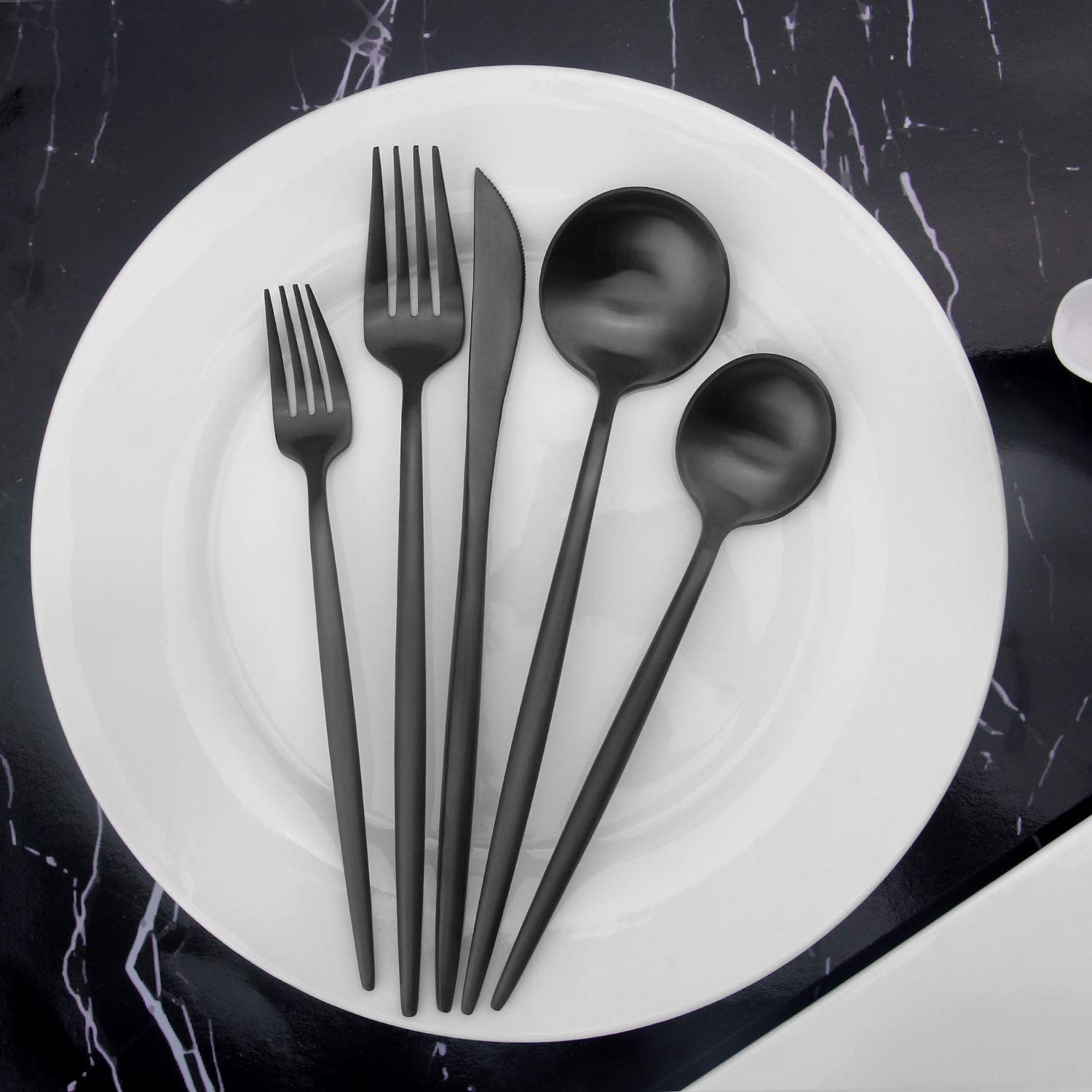 Premium Matte Black Silverware Set - Vanys 20-Piece Stainless Steel Flatware Set for 4, Includes Knives, Forks & Spoons - Durable Satin Finish Cutlery for Everyday Dining & Formal Occasions