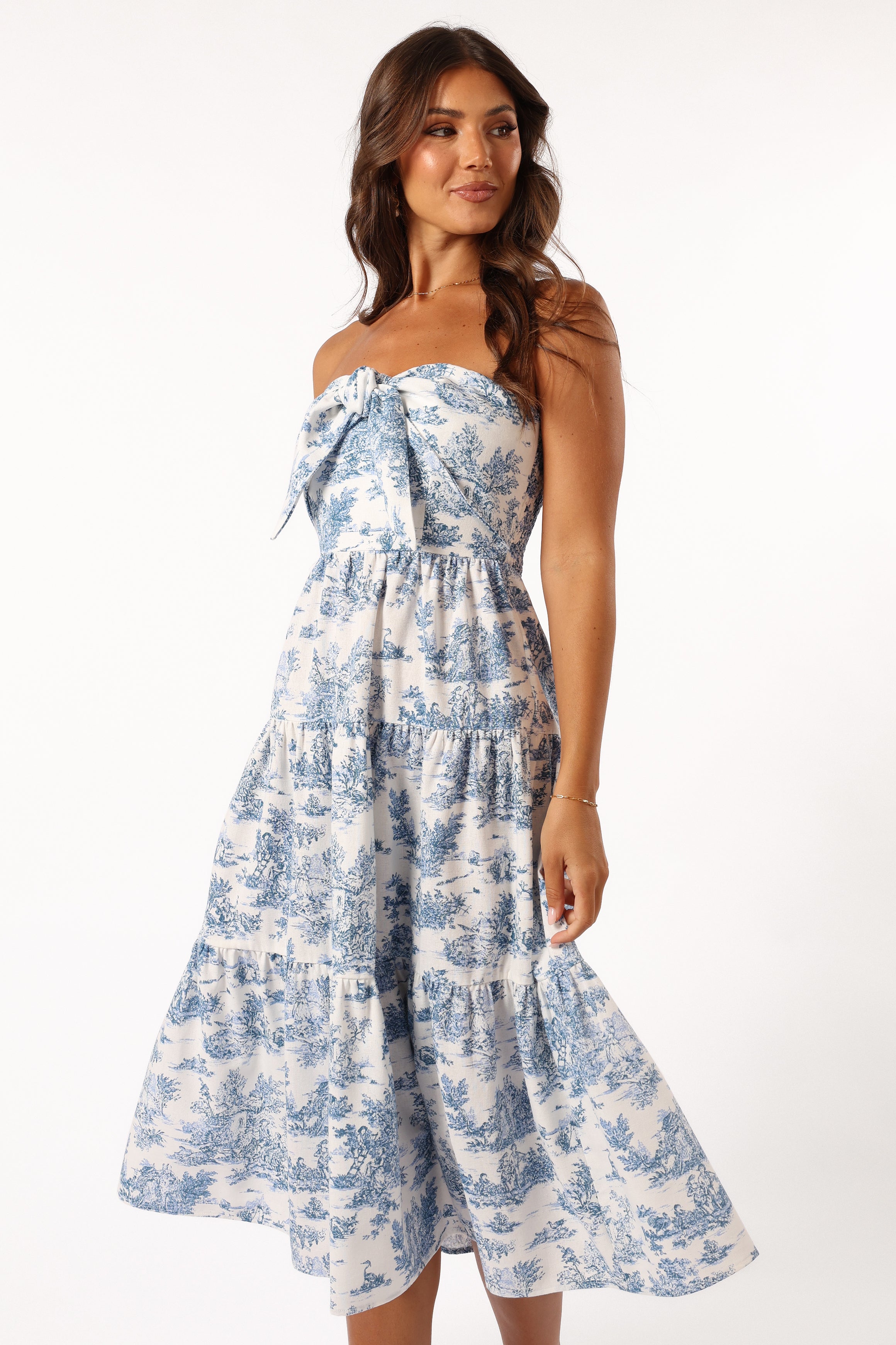 Cherie Elegant Bow Front Midi Dress - Flowy Blue Summer Dress for Women | Perfect for Weddings, Parties & Office Wear