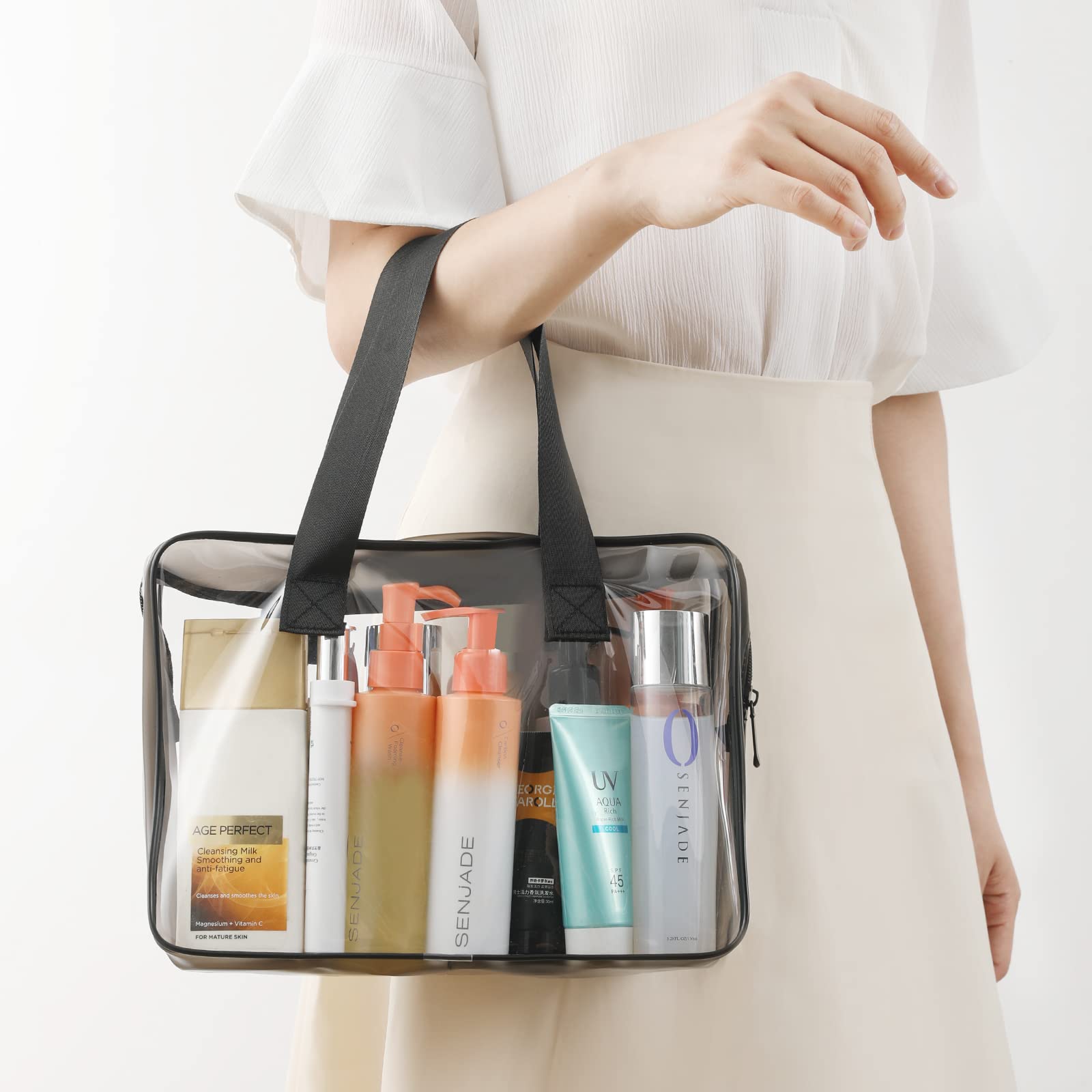 **LUZWAY Clear Toiletry Bag - Waterproof Travel Cosmetic Organizer with Hanging Hook, Large Transparent PVC Makeup Bag for Bathroom Essentials (Ideal for Travel, Gym, Camping & Airports)**