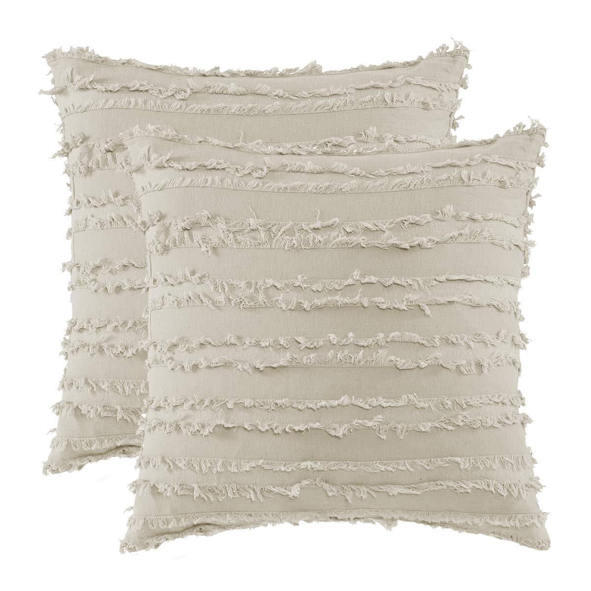 GIGIZAZA 22x22 Inch Decorative Throw Pillow Covers - Khaki Beige Square Couch Pillow Covers, Cotton Sofa Boho Cushion Pillows for Living Room, Bedroom & Outdoor Decor