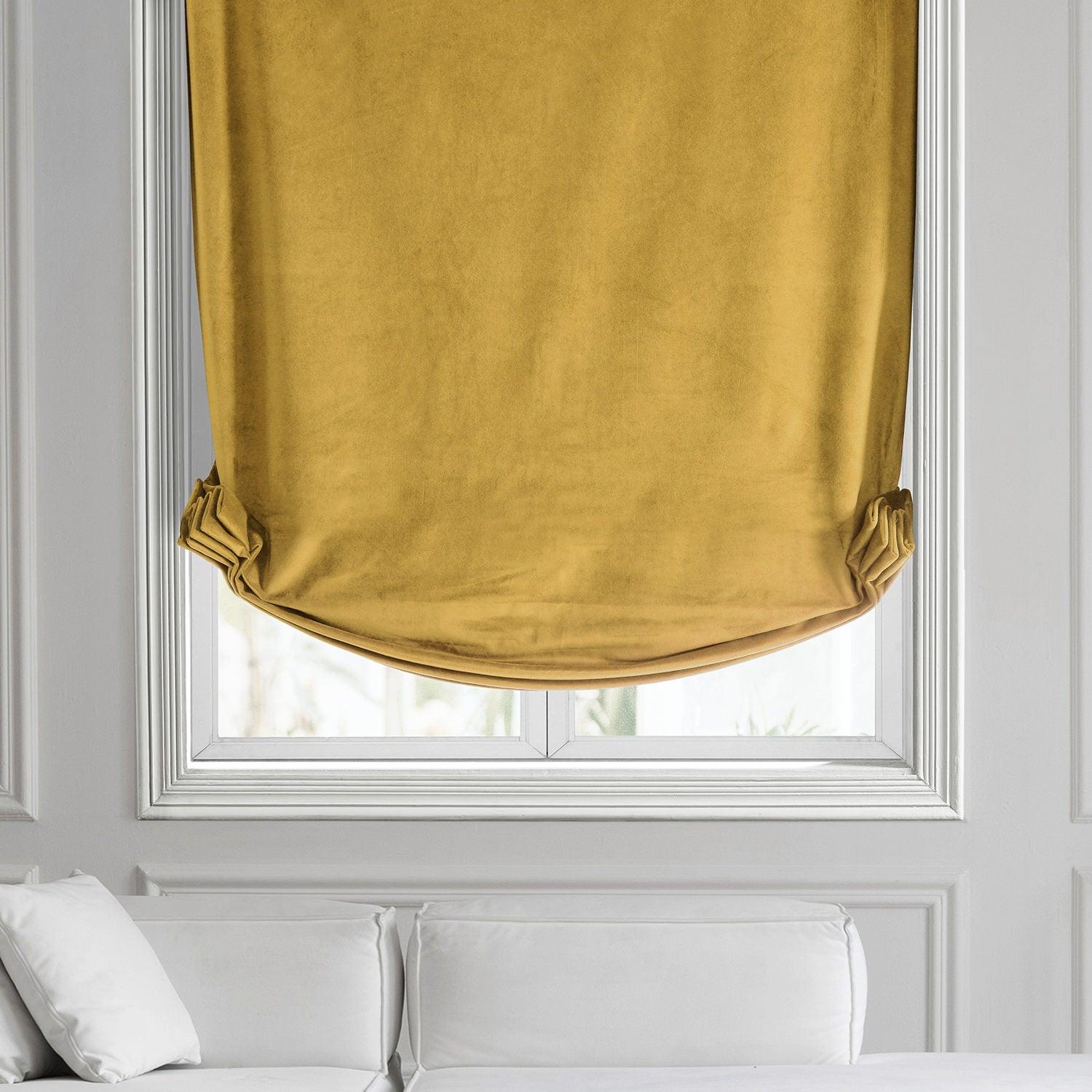Fool's Gold Signature Velvet Roman Shade - Blackout Window Treatment for Bedroom & Living Room - Elegant Home Decor