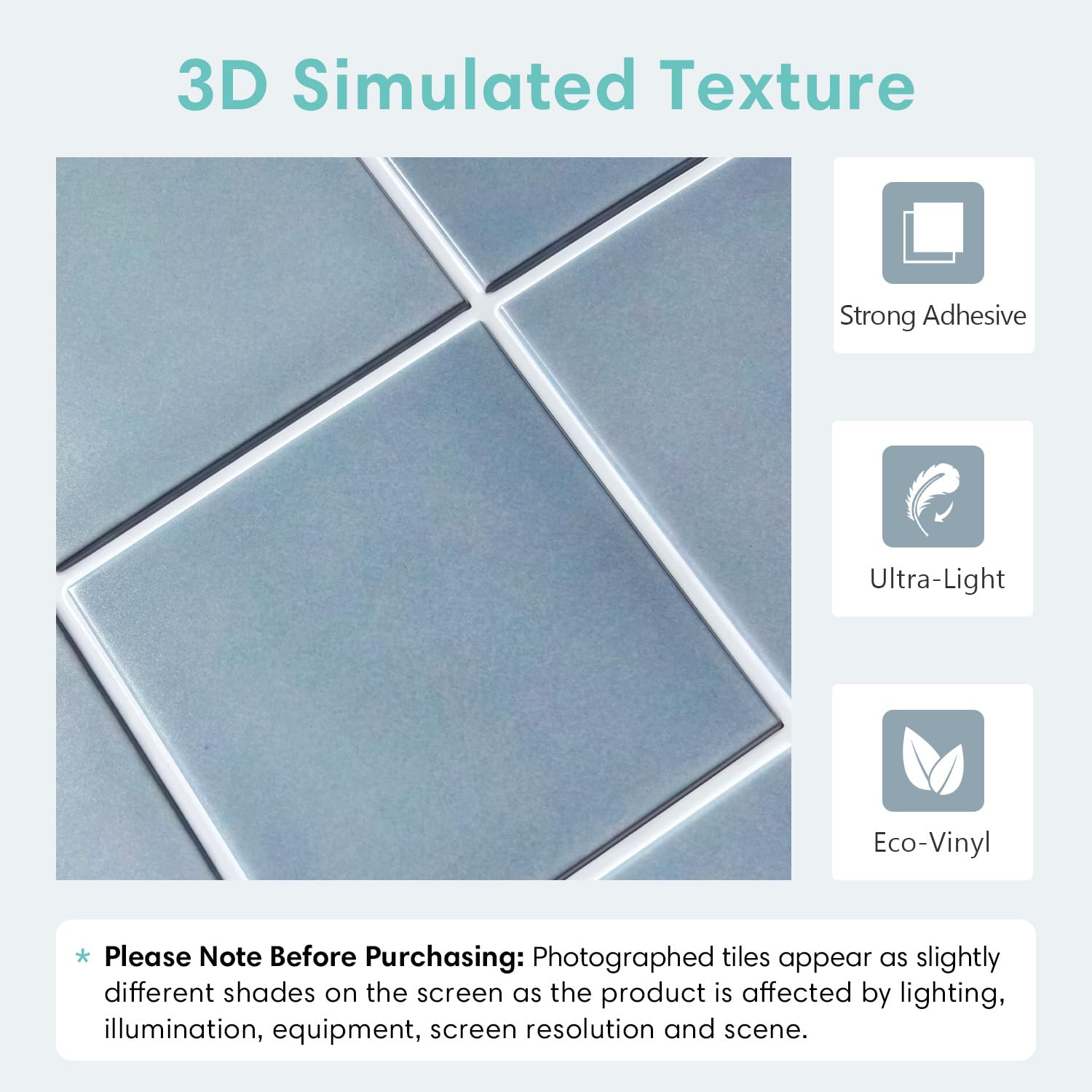 Commomy 10-Pack Matte Blue PVC Peel and Stick Wall Tiles 11.8x11.8 Inch - 3D Square Self-Adhesive Backsplash for Kitchen, Bathroom, Bedroom, Living Room & RV - Easy DIY Home Renovation, Waterproof Decorative Wall Panels