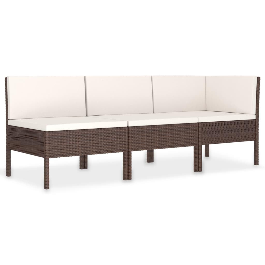 vidaXL 3-Piece Poly Rattan Patio Lounge Set with Weather-Resistant Cushions - Brown Wicker Outdoor Furniture with Cream White Cushions - Easy-Clean Modular Design for Garden, Poolside & Backyard Relaxation