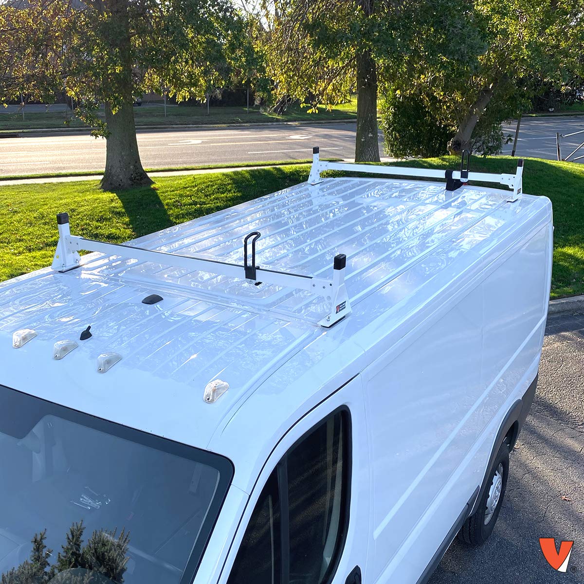 Heavy-Duty Steel H1 2 Bar Van Rack System for RAM ProMaster 2013-2024 | White Commercial Van Roof Rack | Perfect for Delivery Services, Contractors & Cargo Transport