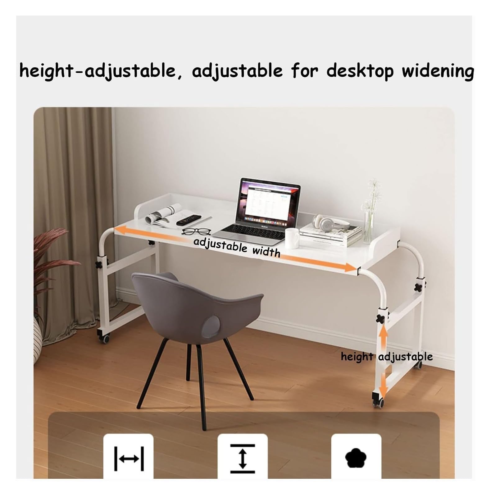 Adjustable Overbed Table with Wheels - Extendable Rolling Bedside Table, Height & Length Adjustable Laptop Desk for Home Office, Hospital & Dorm Use - Mobile Workstation (Black, 55.1
