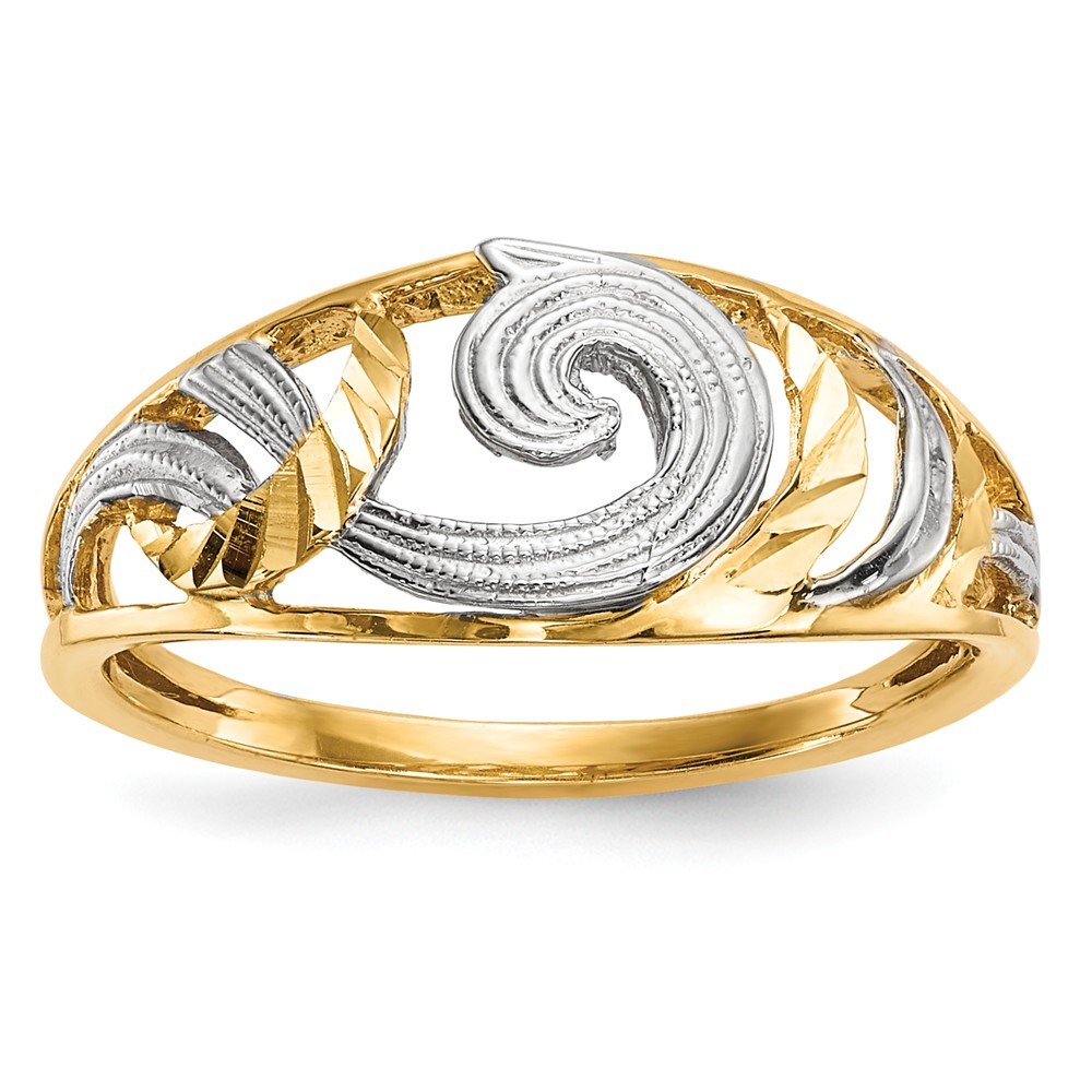 14K Yellow & White Gold Diamond Cut Swirl Ring for Women | Elegant Wedding, Engagement & Anniversary Jewelry Gift | Dazzling Handmade Fine Jewelry for Special Occasions