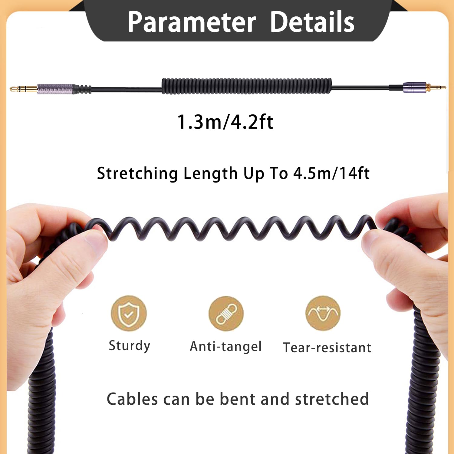 Beats Studio3 & Solo3 Replacement Audio Cable with Mic & Volume Control - 8ft Coiled 3.5mm Aux Cable for Wireless Headphones, PS5, Xbox One - Perfect for Gaming, Music & Home Entertainment