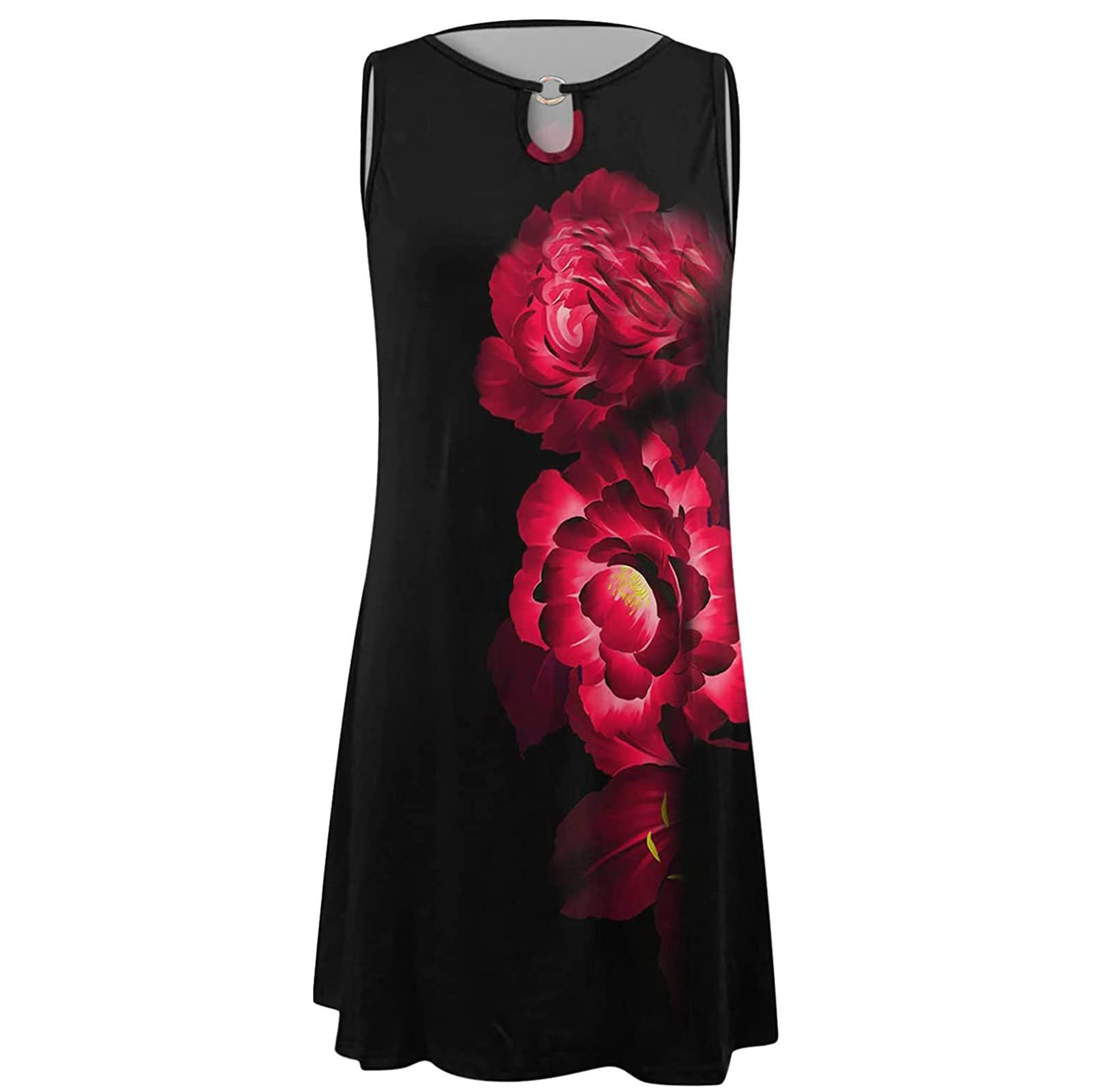 Women's Summer Dresses 2023 - Floral Printed Sleeveless Tank Dress with Hollow Out Design, Casual Beachwear & Vacation Outfits, Sizes S-2XL for Outdoor Parties and Summer Travel