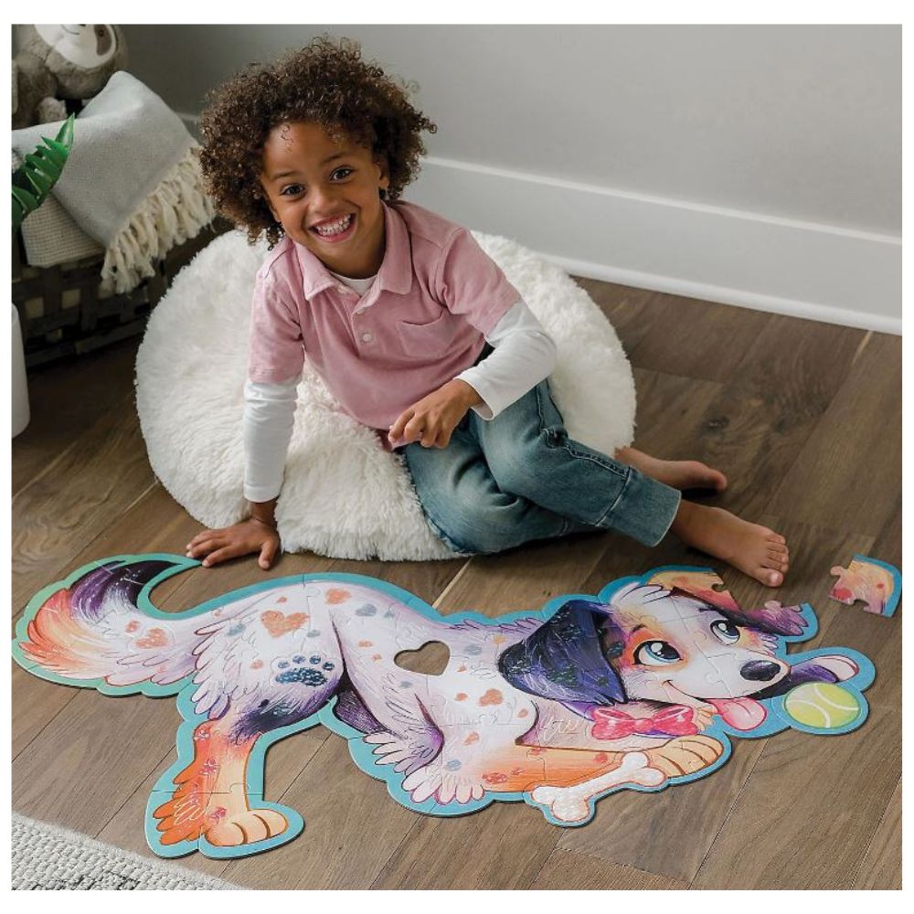 Peaceable Kingdom Shiny Puppy Floor Puzzle - 24-Piece Educational Dog Puzzle for Kids Ages 3-5 | Fun Learning Activity for Preschool Classroom & Home Playtime