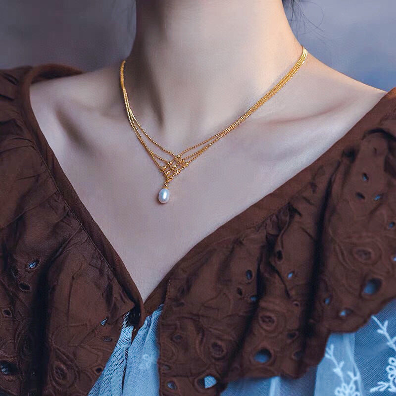 Elegant Multi-Layered Gold Lace Choker Necklace with Pearl Accents | HY008 | Perfect for Weddings, Parties & Evening Events