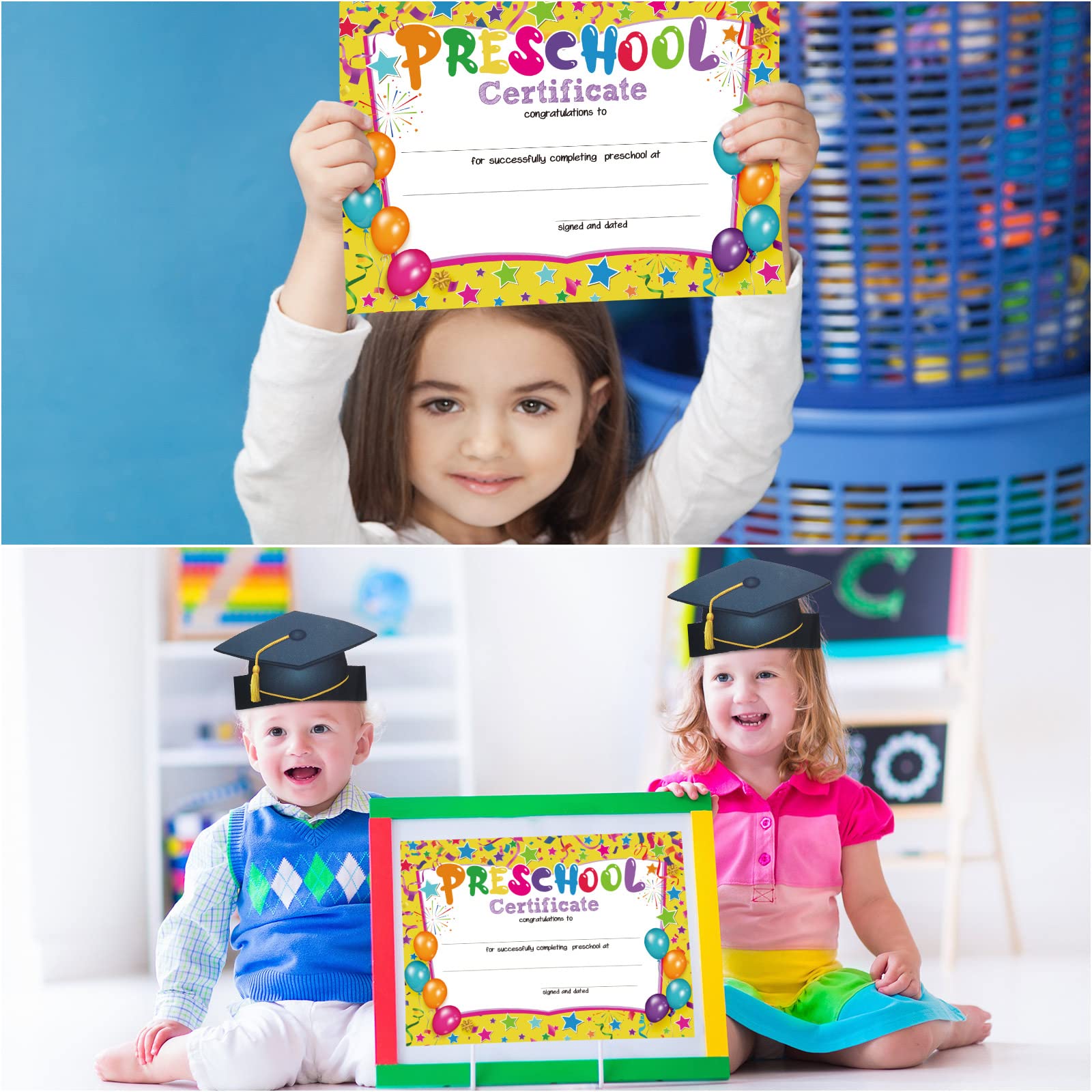 40-Piece Graduation Hat & Diploma Set - Preschool & Kindergarten Graduation Caps, Crowns & Certificates - Perfect for Classroom Supplies, Party Favors & End-of-Year Celebrations