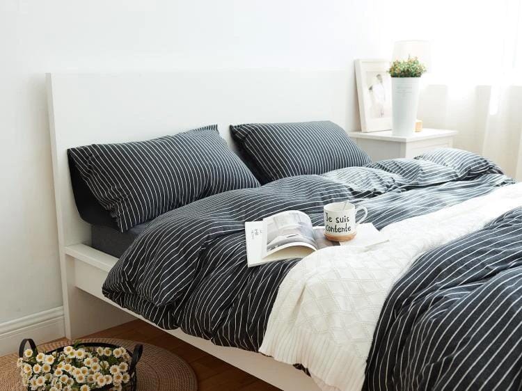 Premium Cotton Pure™ Classic Black Stripe Jersey Bedding Set - Soft 100% Cotton Sheets & Pillowcases - Perfect for Cozy Bedrooms, Guest Rooms & Dorm Essentials