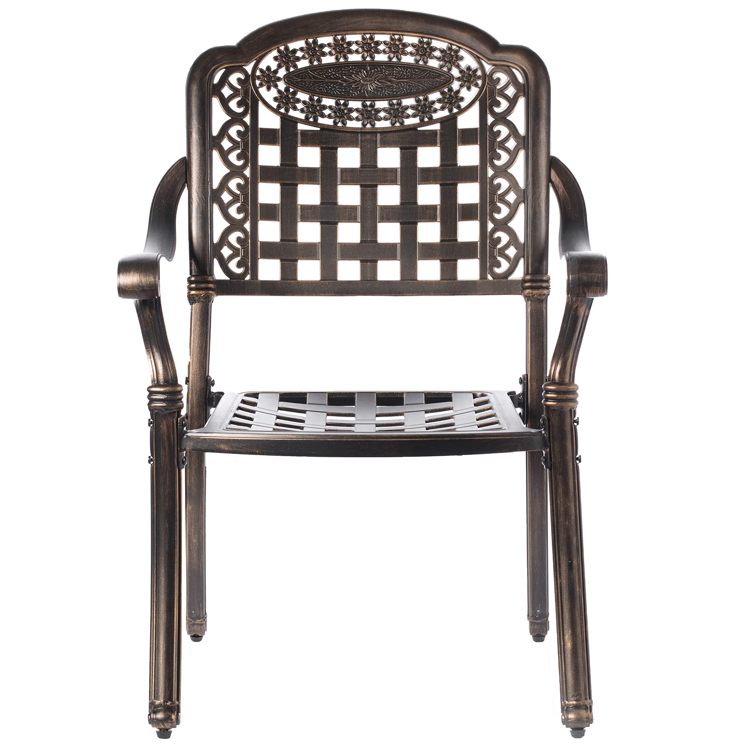 Gardenised Indoor & Outdoor Patio Bistro Chairs with Armrests - Bronze Dining Set (2 Chairs + 1 Table) - Durable Cast Aluminum Furniture for Backyard, Garden, Cafe & Restaurant Use