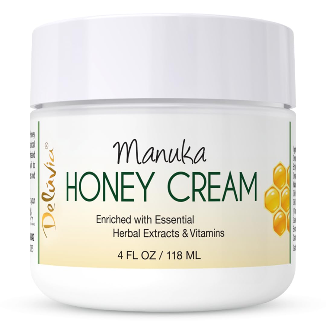 Deluvia Manuka Honey Cream - Hydrating & Soothing Moisturizer for Face & Body | Sensitive Skin Care for Eczema, Psoriasis & Dermatitis | 4 oz | Perfect for Daily Skincare & Dry Skin Relief