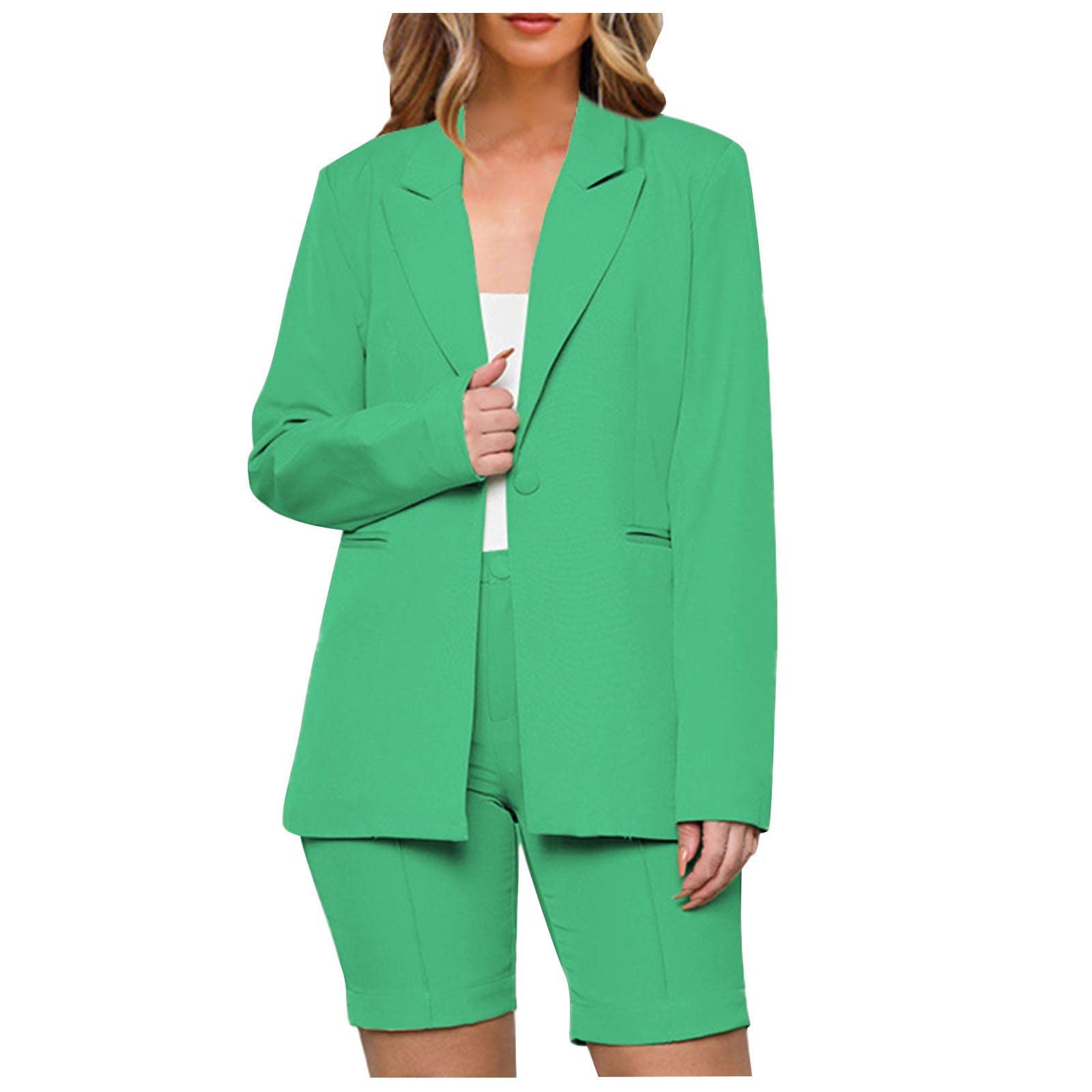Professional Women's 2-Piece Business Outfit Set - Long Sleeve Collar Top & Solid Shorts | Office Wear, Work Attire & Business Casual Outfits for Women