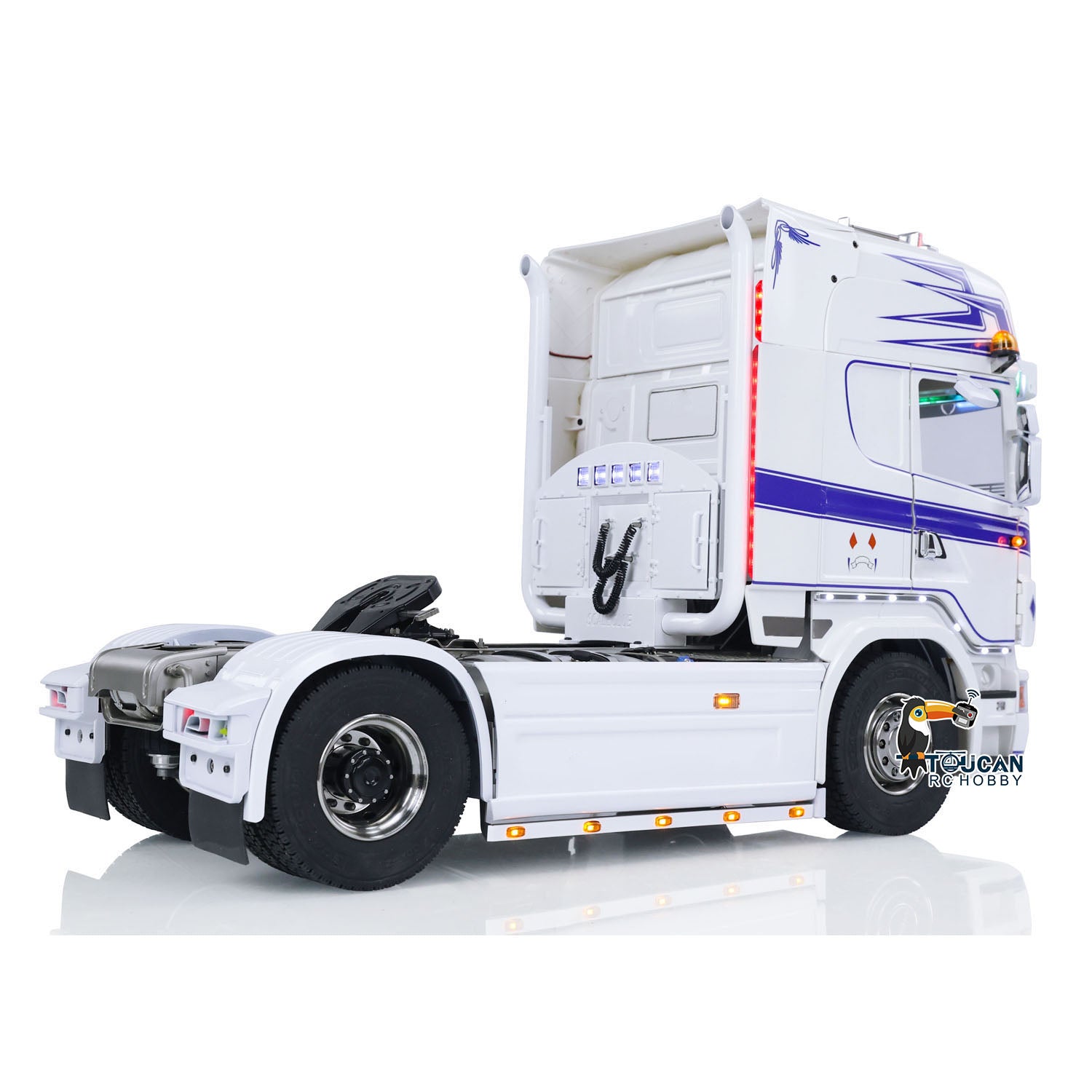 1/14 Scale Custom RC Tractor Truck 4x4 RTR with Metal Chassis, Smoke Effect, 3-Speed Gearbox, LED Lights & Sound - ST8 Radio Control for Off-Road Adventure and Construction Site Play