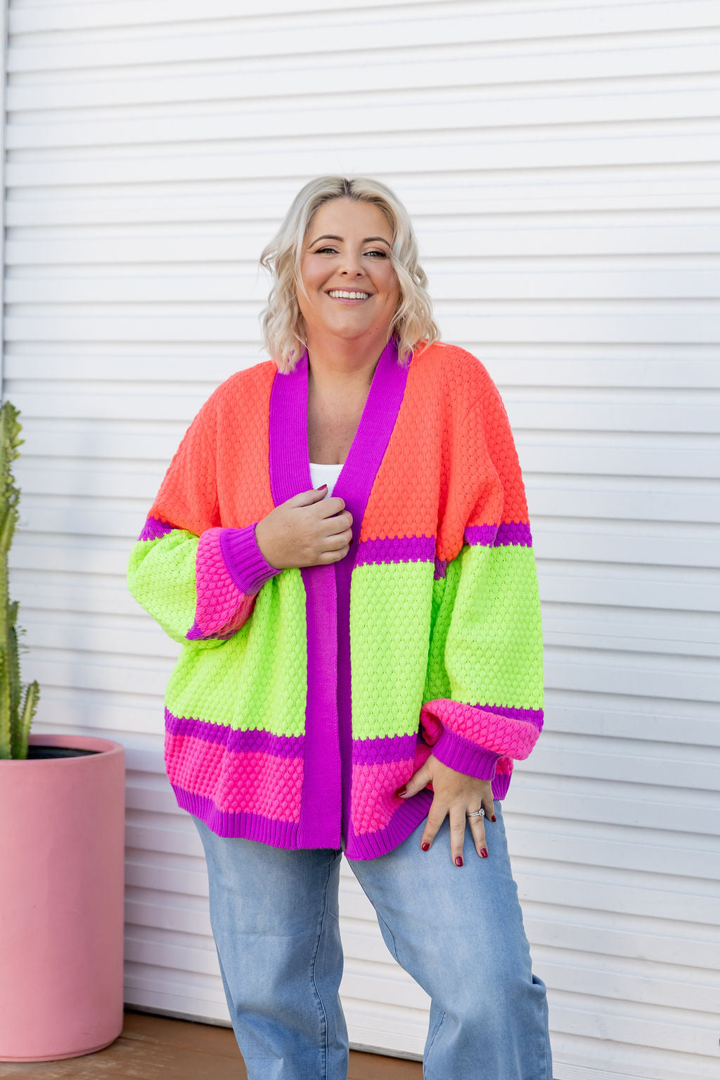 Stylish Marbelle Knit Cardigan in Fluro Mix - Perfect for Casual Outfits, Office Wear & Cozy Evenings