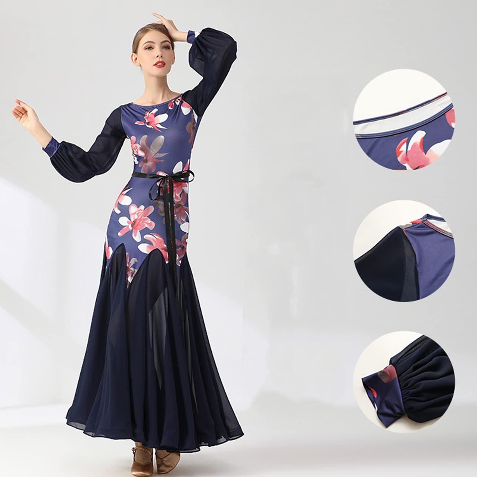 Elegant Lantern Sleeve Ballroom Dance Dress for Women - Waltz, Tango & Standard Competition Costume | Perfect for Professional Performances, Dance Competitions & Social Events