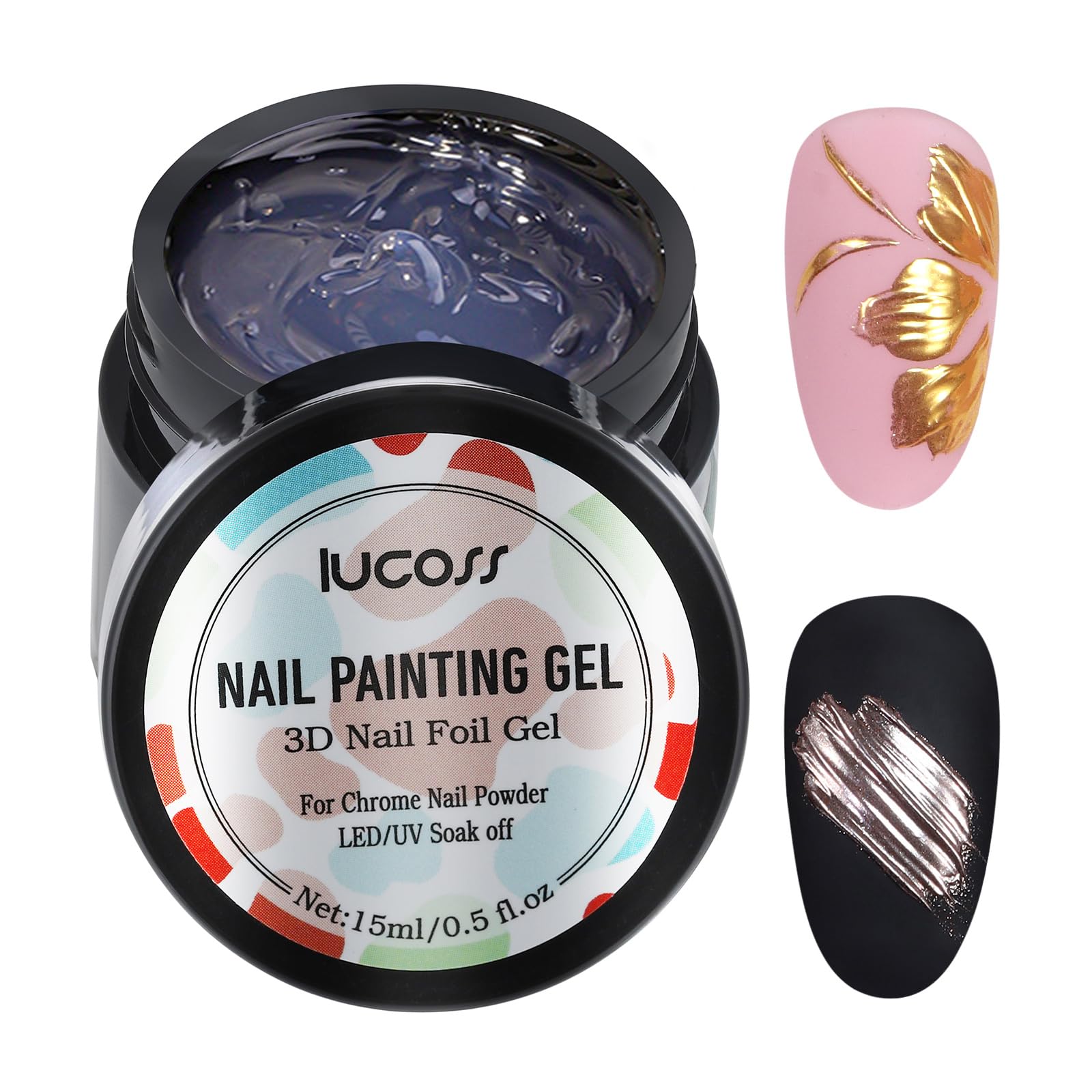 3D Nail Art Gel for Chrome Powder & Foil - Clear Painting Gel for Metallic Mirror Effect Nail Polish - Professional Sculpture Gel for 3D Nail Design - 15ml Bottle - Perfect for Salon, Home Manicure & Nail Art Enthusiasts