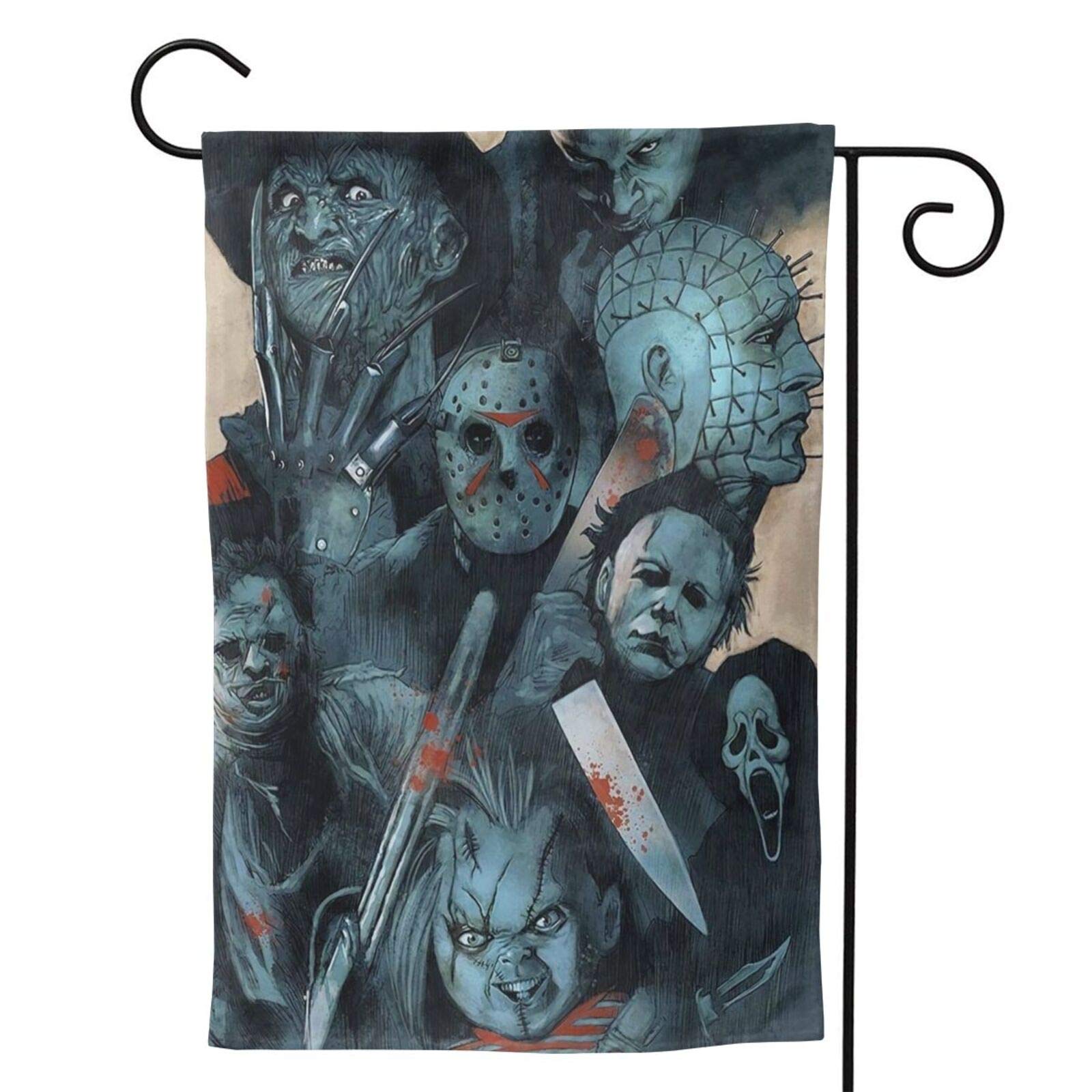 SKEGVINRE Halloween Horror Movie Characters Double-Sided Garden Flag - Funny Vertical Yard Banner for All Seasons & Holidays - 12.5x18.5 Inch Outdoor House Decoration - Perfect for Halloween Parties, Front Porch Decor & Spooky Home Displays