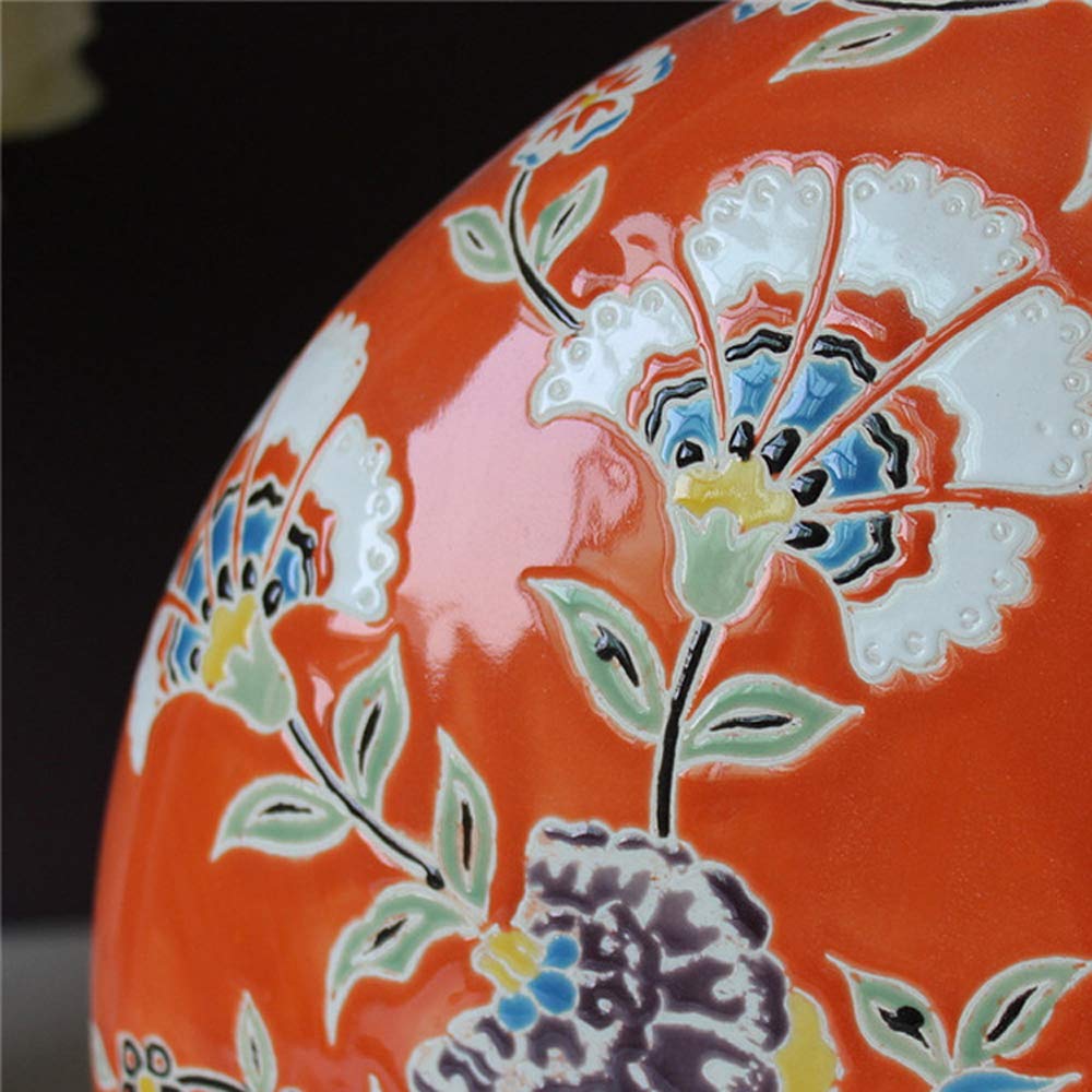 Hand-Painted Porcelain Vase - Orange Floral Design for Home Decor, Flower Arrangement, Dining Room Table Centerpiece - Perfect Gift for Housewarming & Wedding Decorations