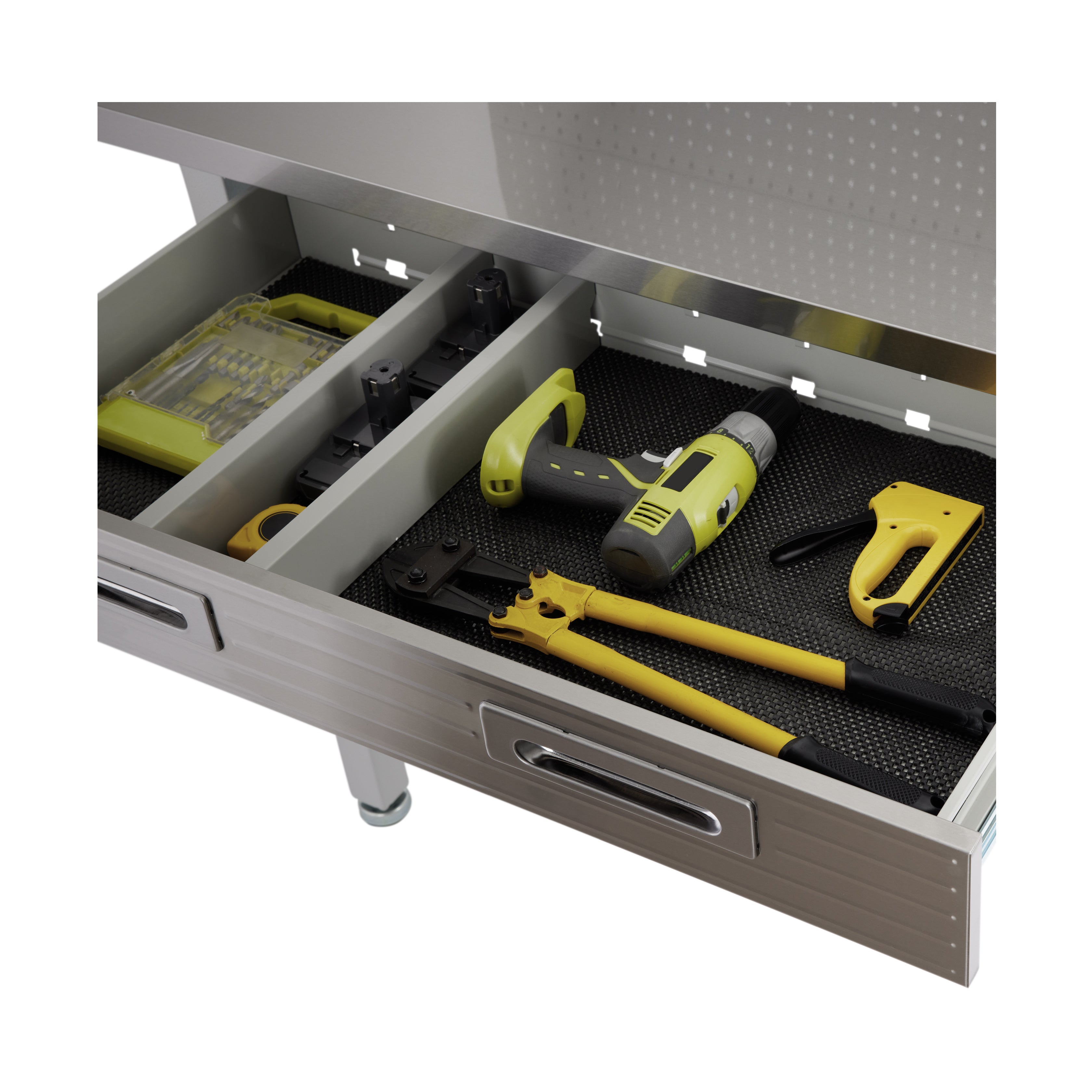UltraHD® LED Illuminated Work Center with Stainless Steel Top & Pegboard - Granite Finish | Perfect for Garage Organization, DIY Projects & Home Workshops