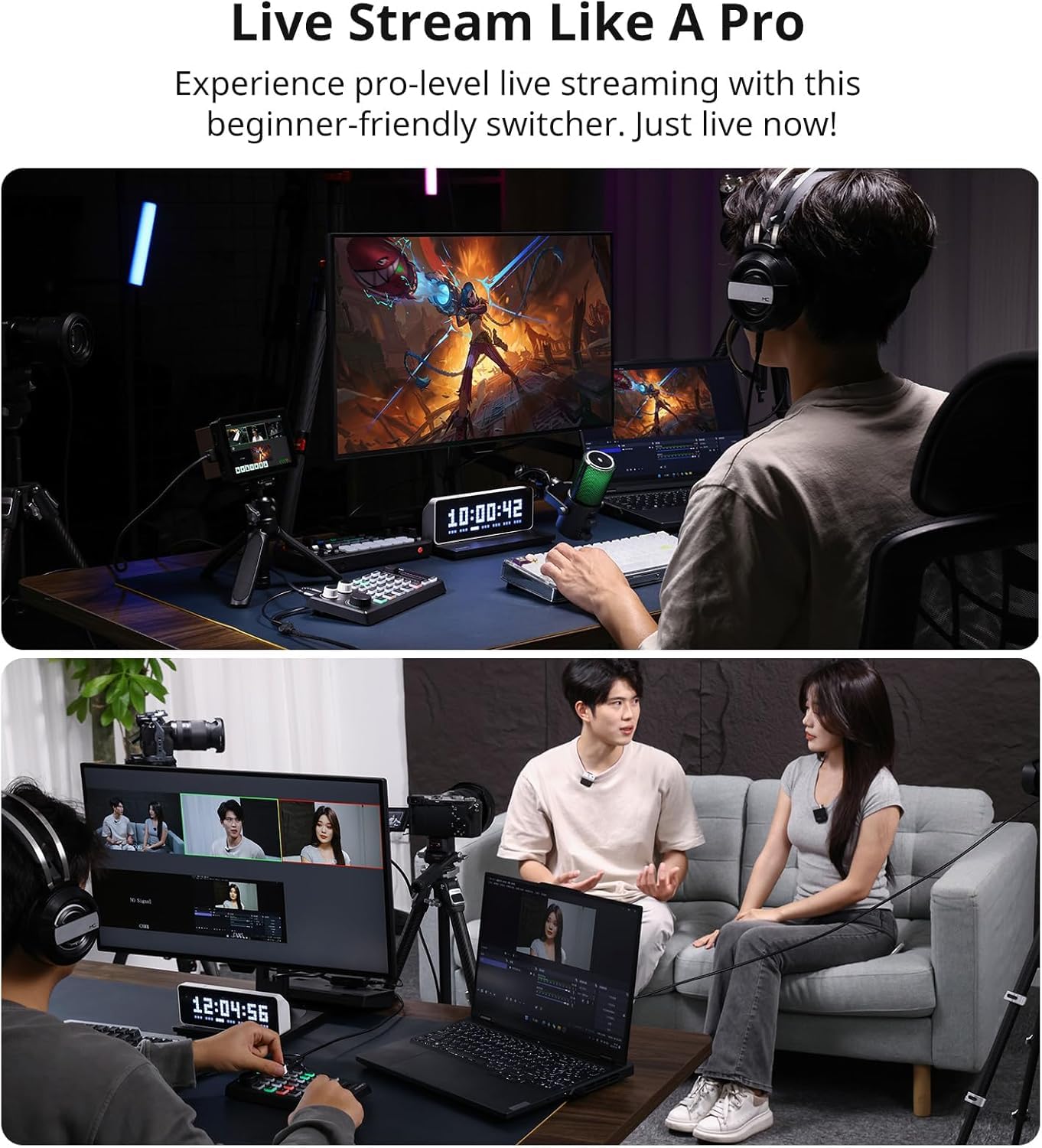 ULANZI DD02 4K HDMI Video Switcher for Live Streaming - 4 Camera Inputs, OBS/vMix/VLC/PotPlayer/YouTube Compatible | Professional Live Production for Gaming, Church Services & Webinars