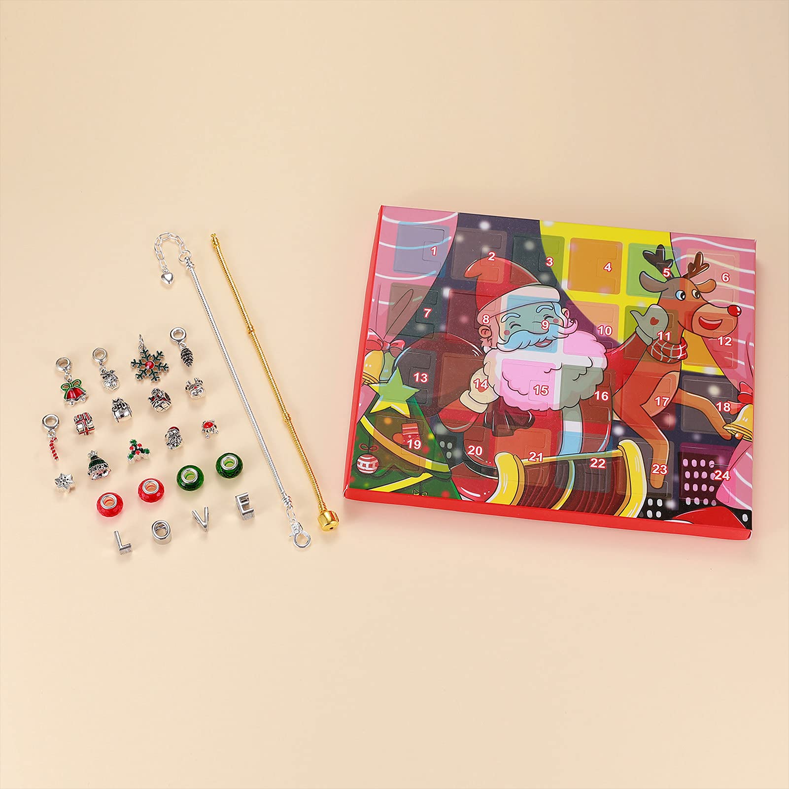 Christmas Ornament Advent Calendar - DIY Beaded Bracelet Making Kit, 24 Days Countdown Surprise Gift Box for Kids & Adults | Perfect for Holiday Parties, Classroom Activities & Family Christmas Traditions