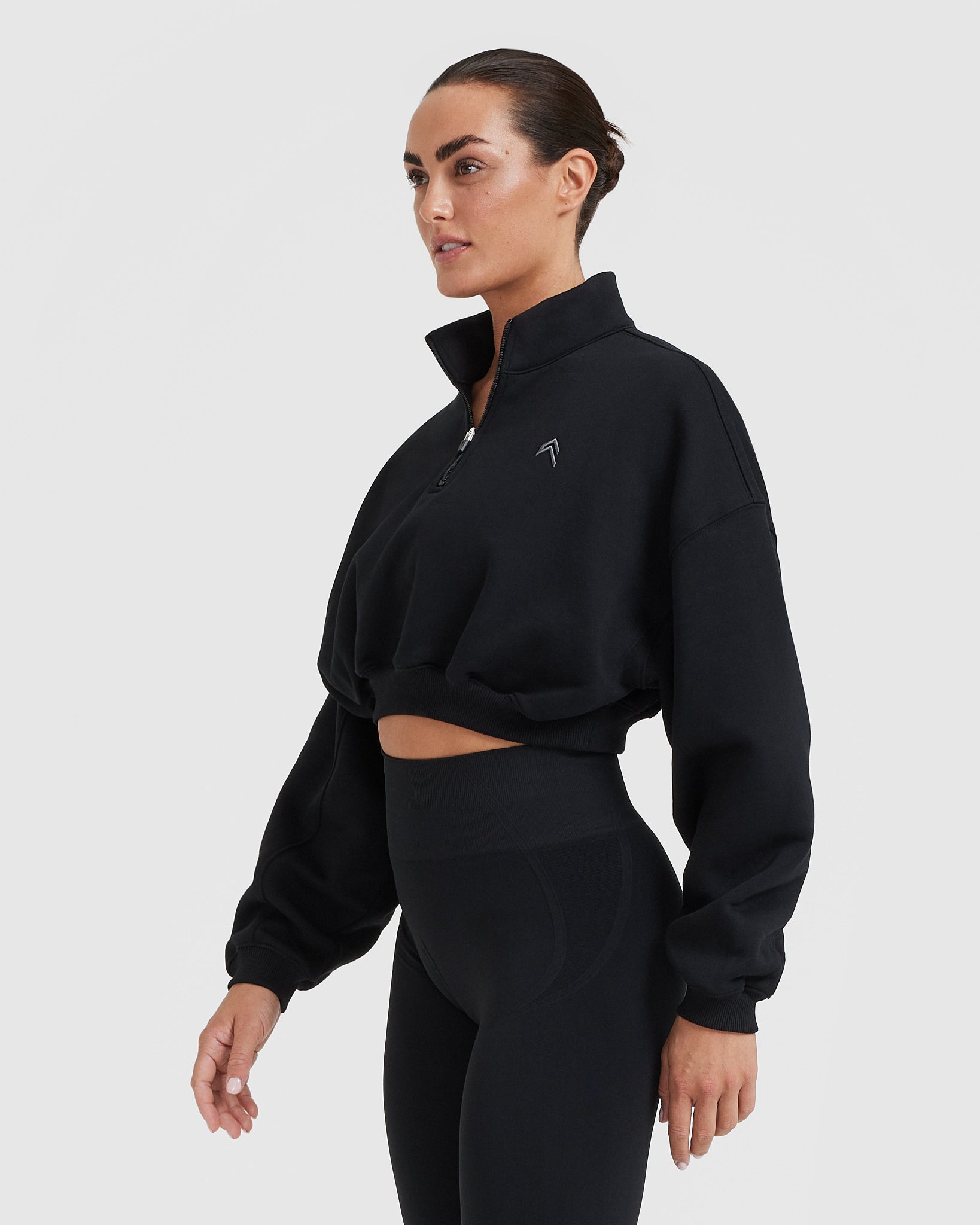 All Day Cozy Crop 1/4 Zip Sweatshirt for Women | Soft Fleece Pullover | Black | Perfect for Yoga, Running & Casual Wear