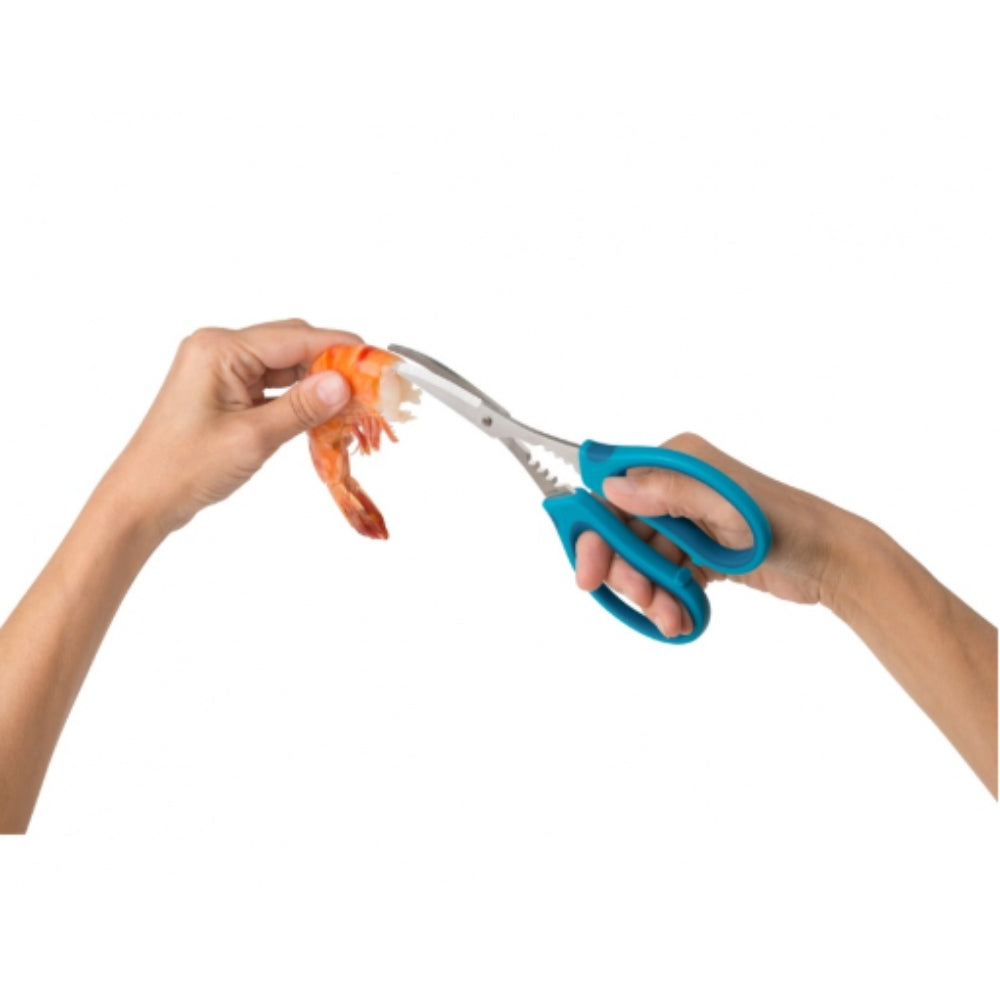 Trudeau Premium Seafood Shears with Blue Handle - Heavy Duty Kitchen Scissors for Cutting Fish, Crab, Lobster Shells - Perfect for Home Cooking, Restaurants, and Seafood Lovers