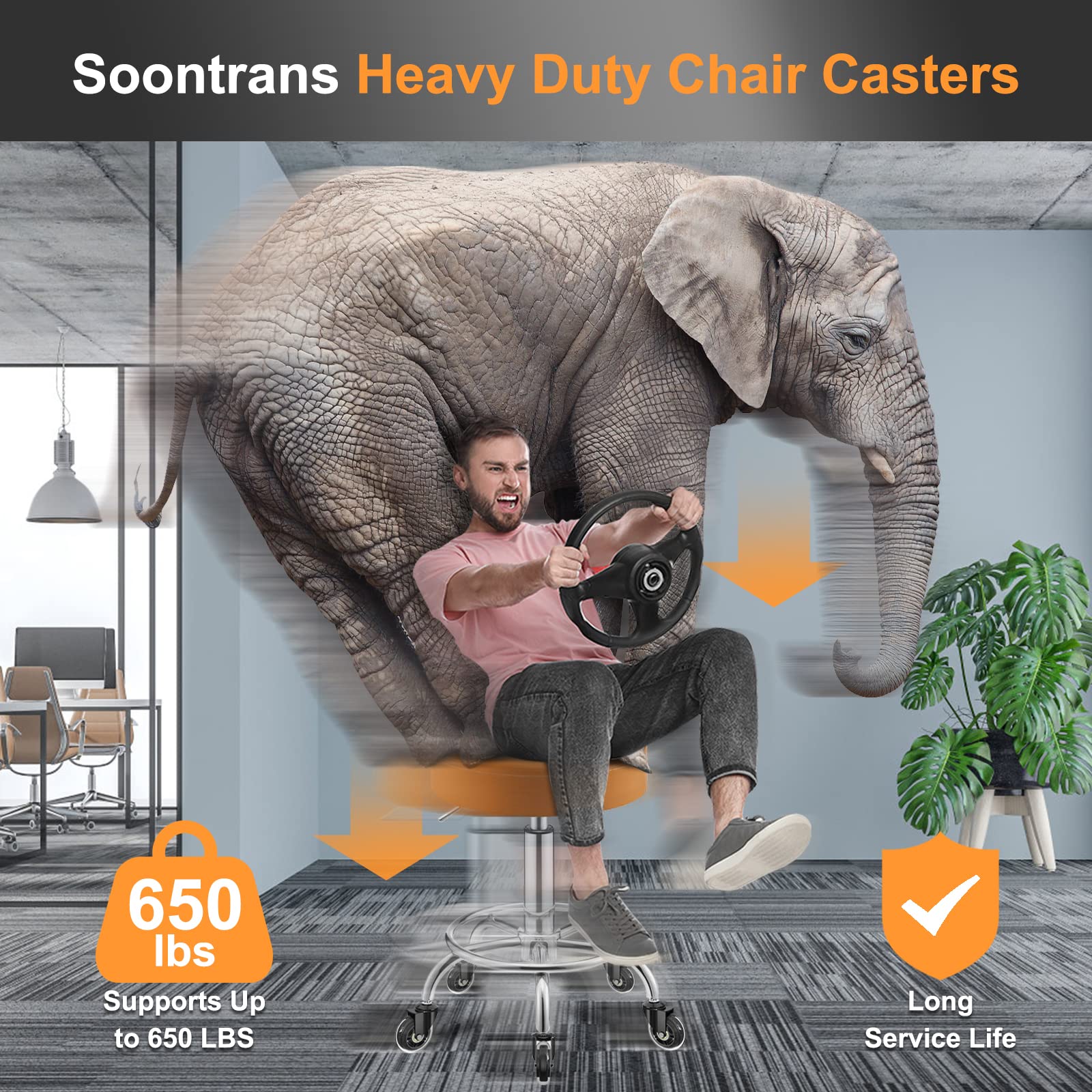 Soontrans 5-Pack Heavy Duty Office Chair Wheels Replacement - Universal Rubber Casters for Wood Floor, Carpet & Tile - Compatible with Most Computer Desk Chairs (Not for IKEA) - Ideal for Home Office, Gaming & Workspace Use