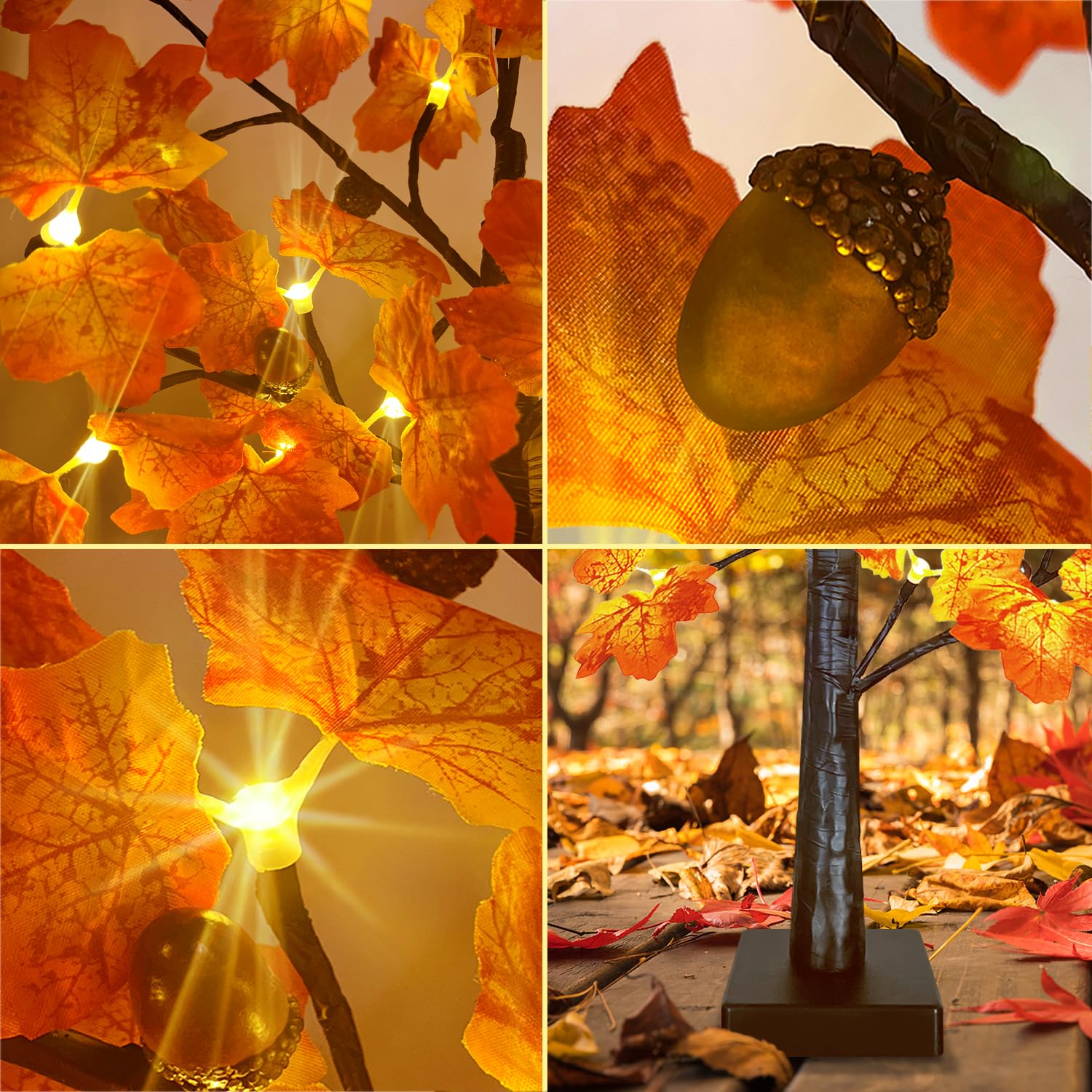 2FT LED Lighted Fall Tree with Dimmable Timer - Artificial Maple Tabletop Tree for Home Decor, Thanksgiving & Autumn Season - Perfect for Living Room, Porch, and Holiday Centerpiece Decorations