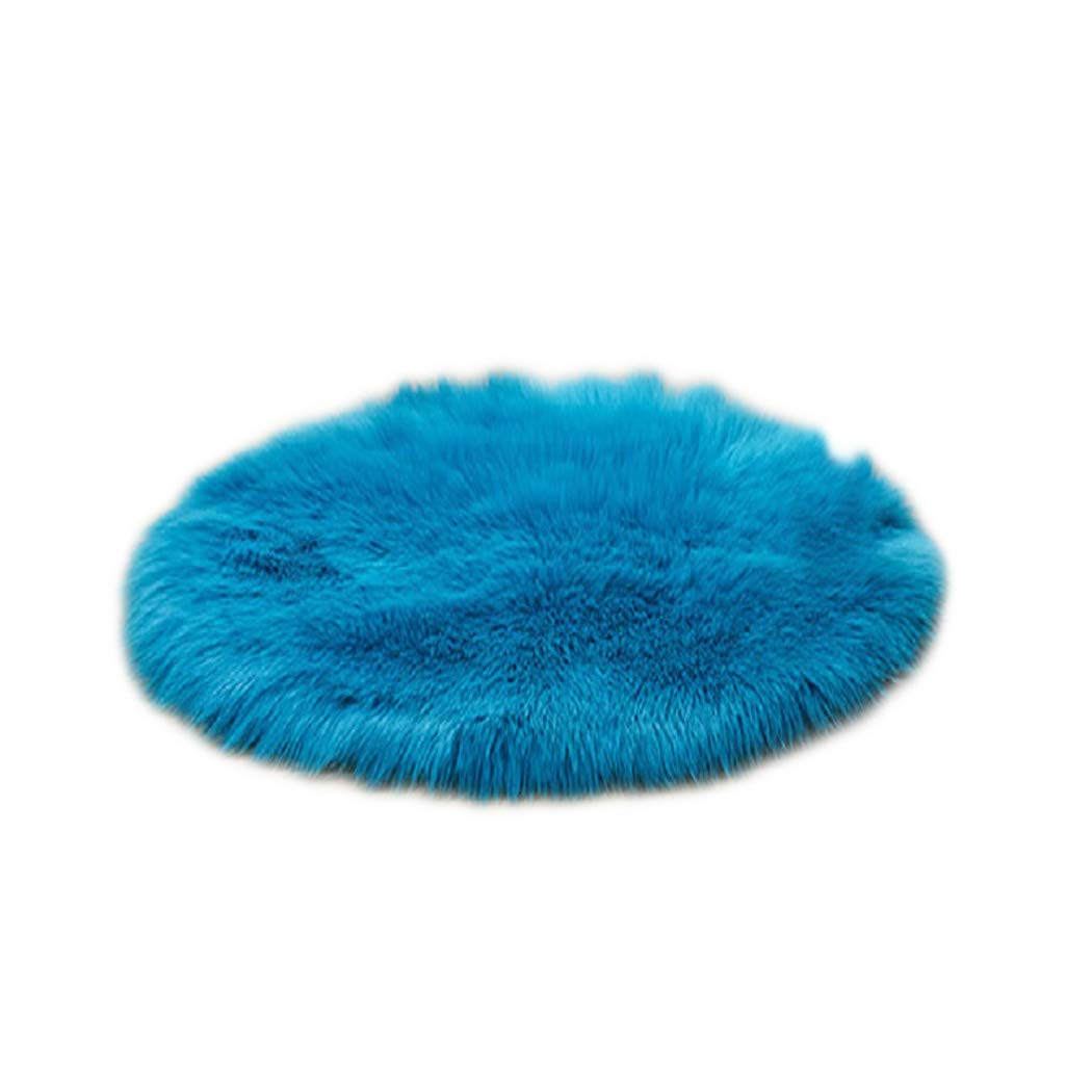 Premium Faux Fur Sheepskin Rug - 8ft Round Fluffy Shaggy Area Carpet for Kids Nursery, Bedroom & Living Room Decor - Soft Blue Home Accent for Cozy Comfort