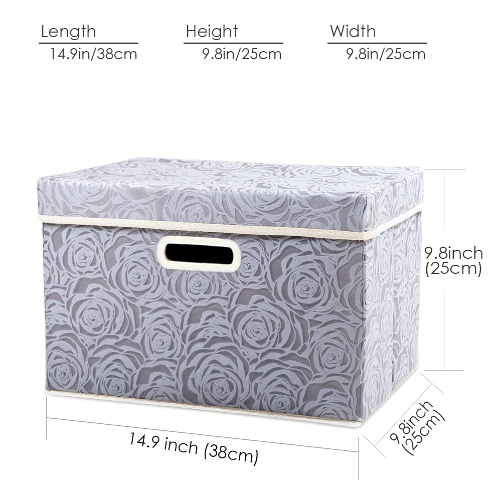 Prandom Foldable Fabric Storage Bins with Lids - 3 Pack Collapsible Organizer Boxes with Handles (14.9x9.8x9.8 Inch) for Closet, Bedroom, Living Room & Office Organization - Space Saving Home Decor Storage Solution