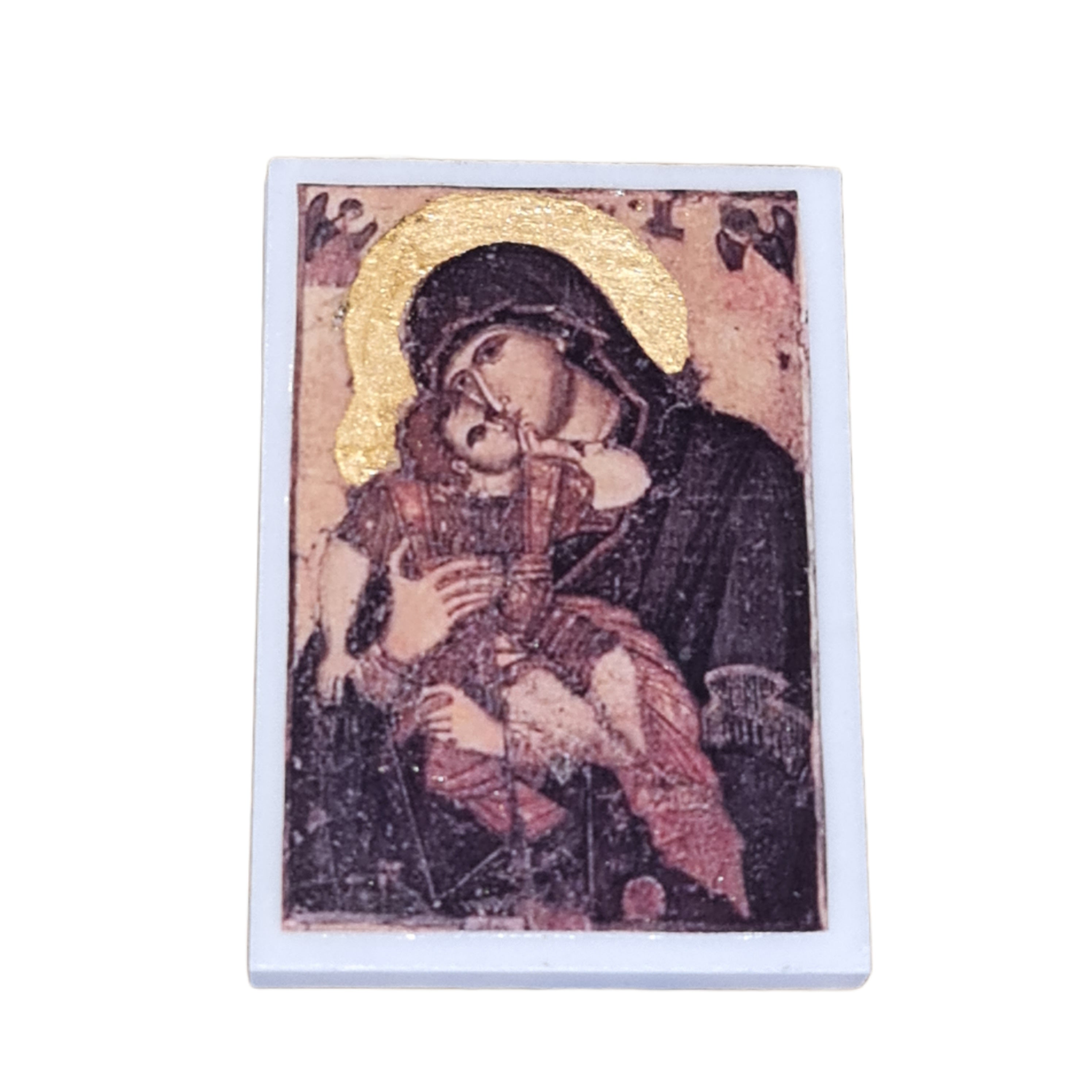 Handcrafted Panayia Ancient Greek Style Icon on Marble - Small Religious Wall Art for Home Decor, Church Altar & Gift Giving