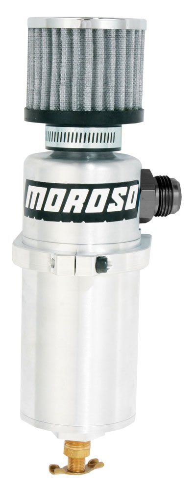 Moroso 85500 High Performance Vacuum Pump Breather Tank - Universal Fit for Automotive Engines, Racing & Performance Vehicles - Reduces Oil Vapor & Improves Engine Efficiency