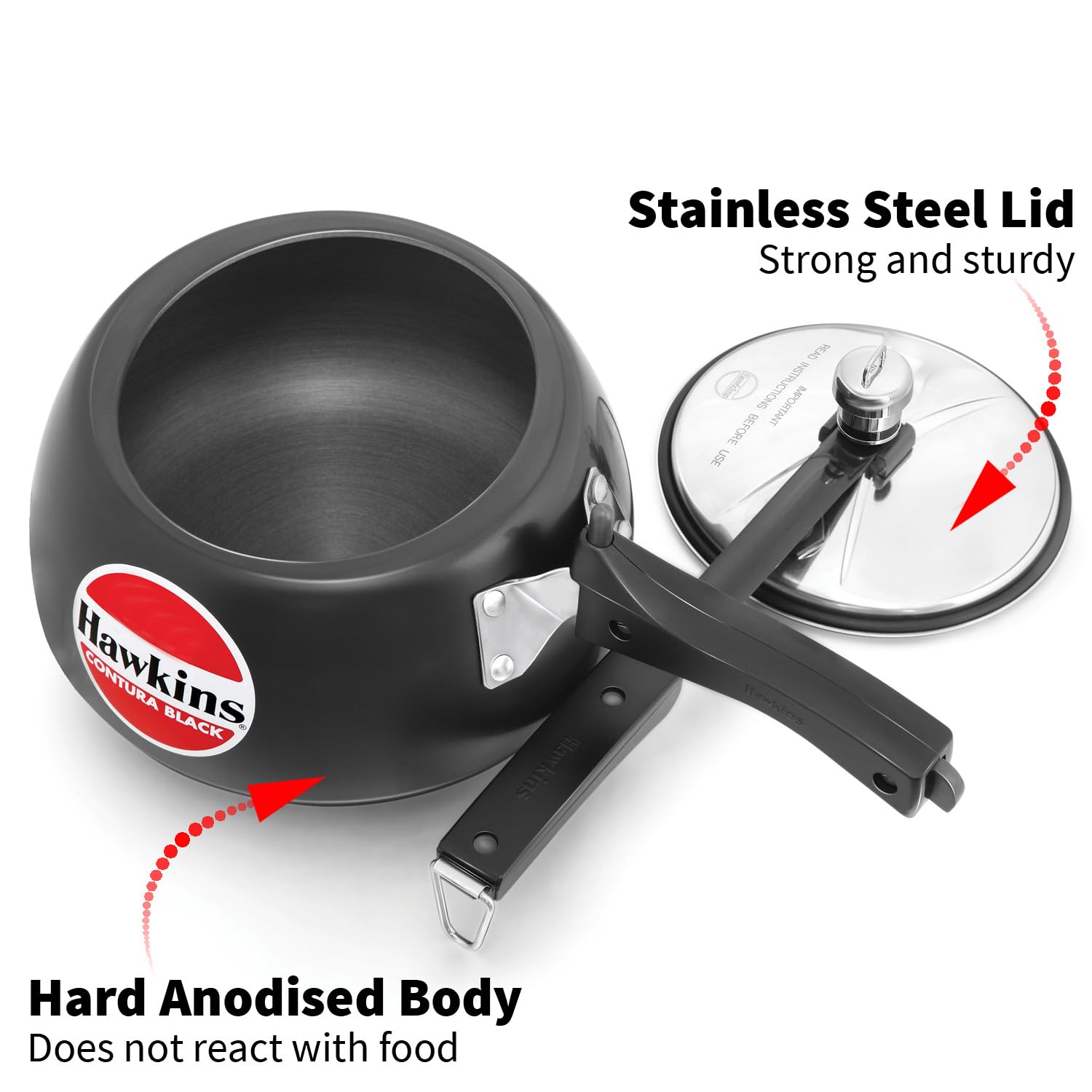 Hawkins 2L Black Pressure Cooker - Hard Anodized Aluminum Inner Lid, Compact Handi Cooker for Home & Kitchen (CB20) | Perfect for Fast Cooking, Meal Prep & Indian Cuisine