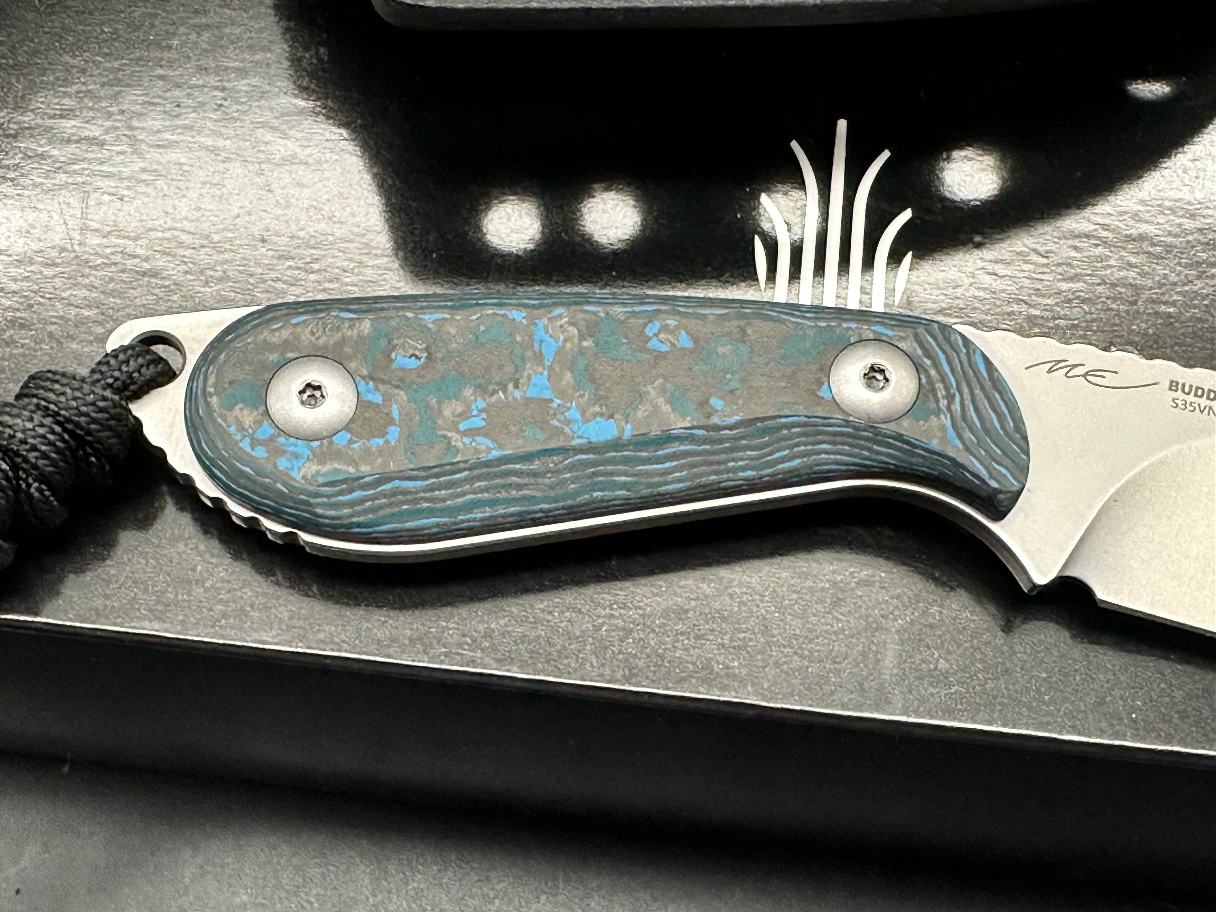 Kizer Buddy Fixed Blade Knife - Arctic Storm Fat Carbon Scales & S35VN Steel Blade - Outdoor Camping, Hunting, Survival EDC Tool
