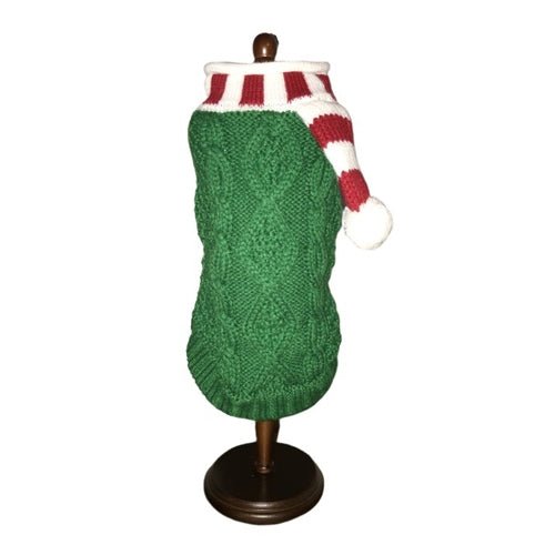 Warm Green Candy Cane Scarf Sweater - Cozy Christmas Knitwear for Holiday Parties & Winter Fashion