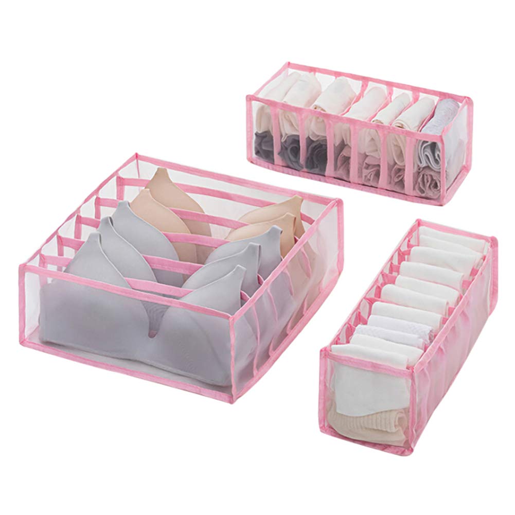 Foldable Underwear Organizer Drawer Set - 6+7+11 Grid Closet Dividers for Socks, Ties & Bras - Space-Saving Storage Boxes for Bedroom, Dresser & Cabinet Organization