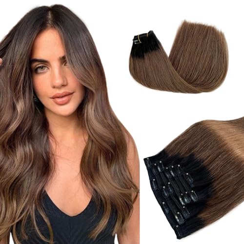 Clip in 120g#1BT6 Natural Black to Chestnut Brown