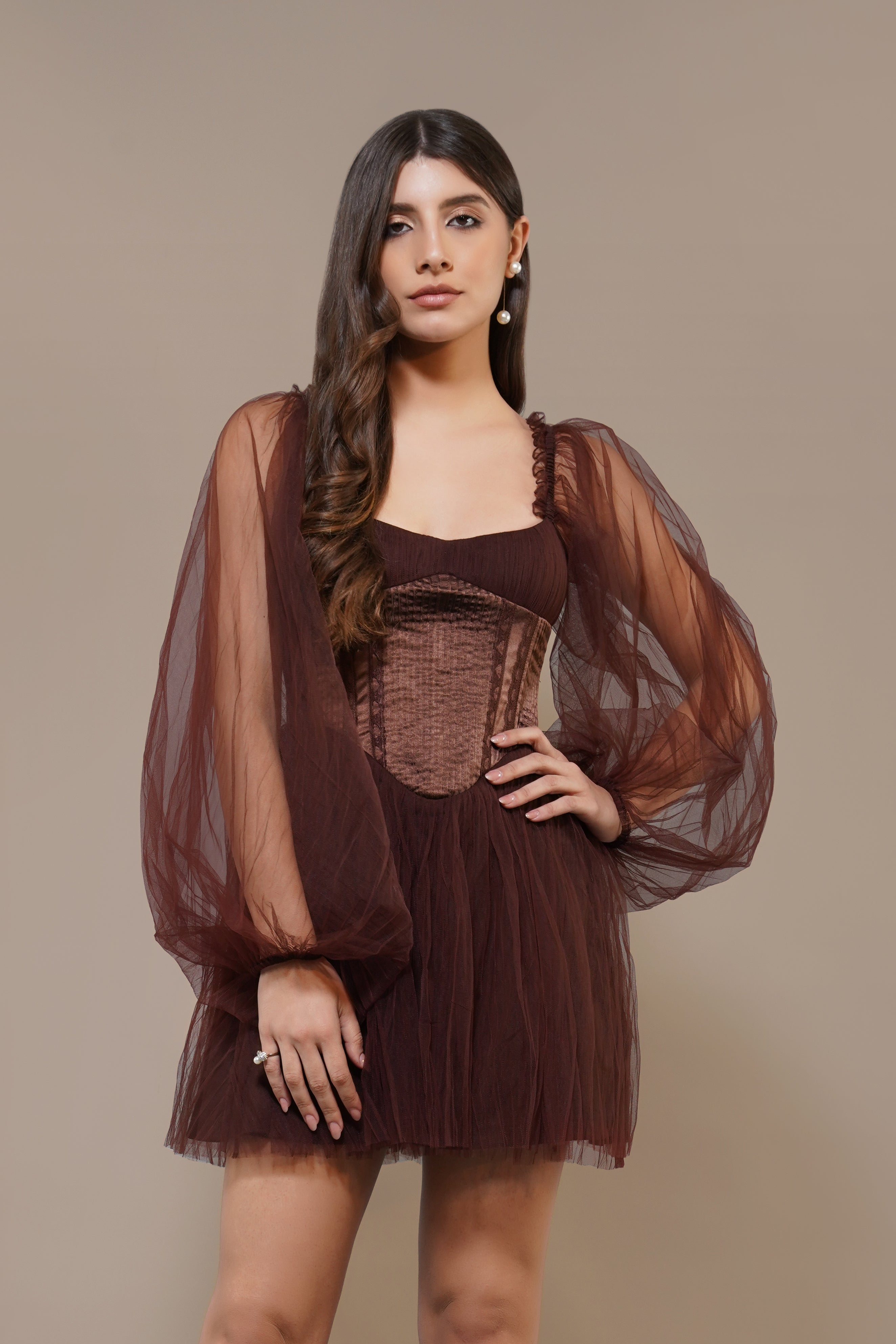 Tara Mini Dress in Coffee Brown - Elegant Women's Short Dress for Casual & Party Wear - Perfect for Date Nights, Cocktail Parties & Summer Outfits